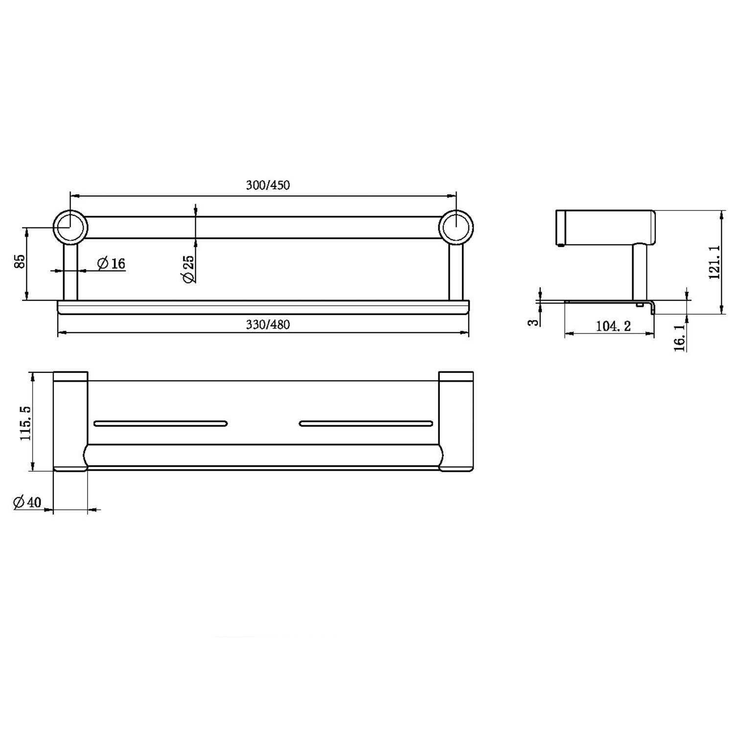 Mecca CARE 25-MM Duschkorb mit Halter und Stütze 50 MM