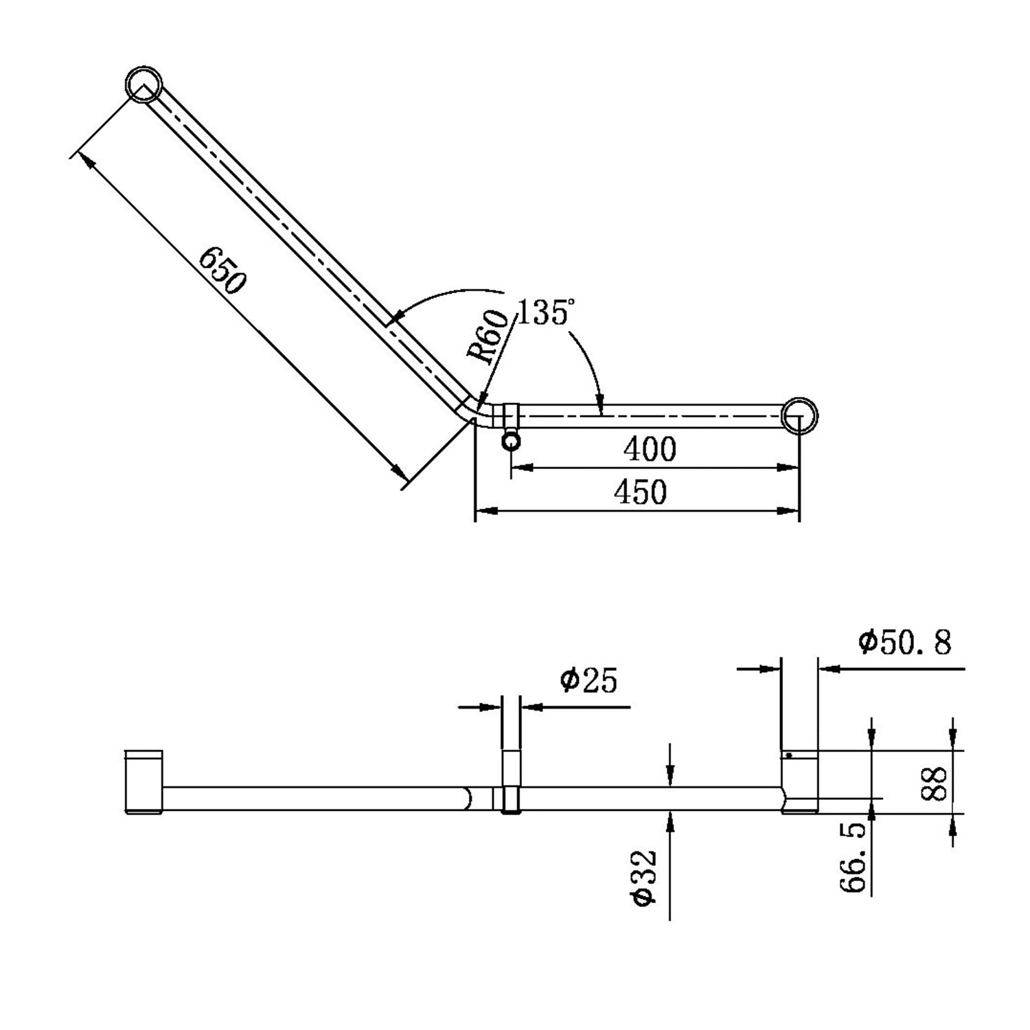 Mecca CARE Poignée de soutien 32MM AMBULANT 45° 450X650MM