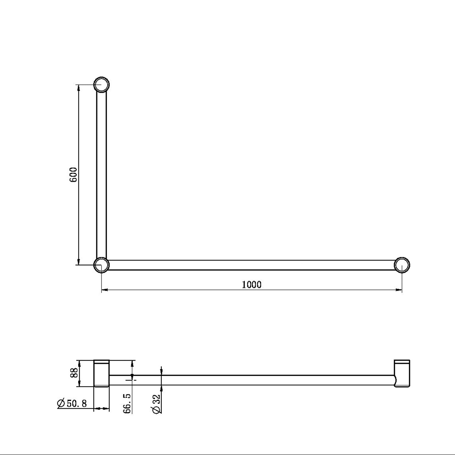 Mecca CARE 32MM DDA sada úchytných madel 90° 600X1000MM podpůrná madla