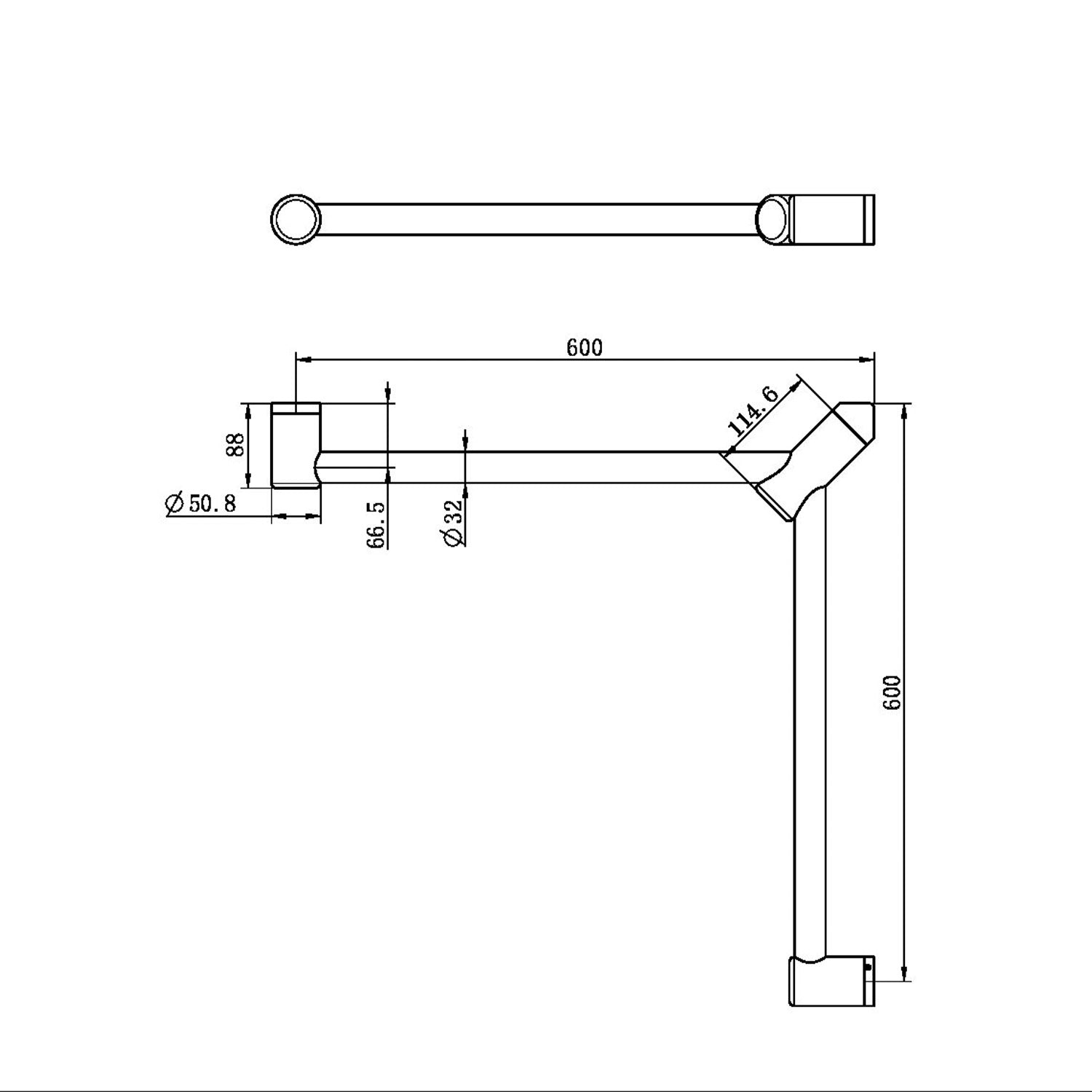 Mecca CARE 32mm rohový madlo (600x600mm) oporný držadlo s opierkou na nohy