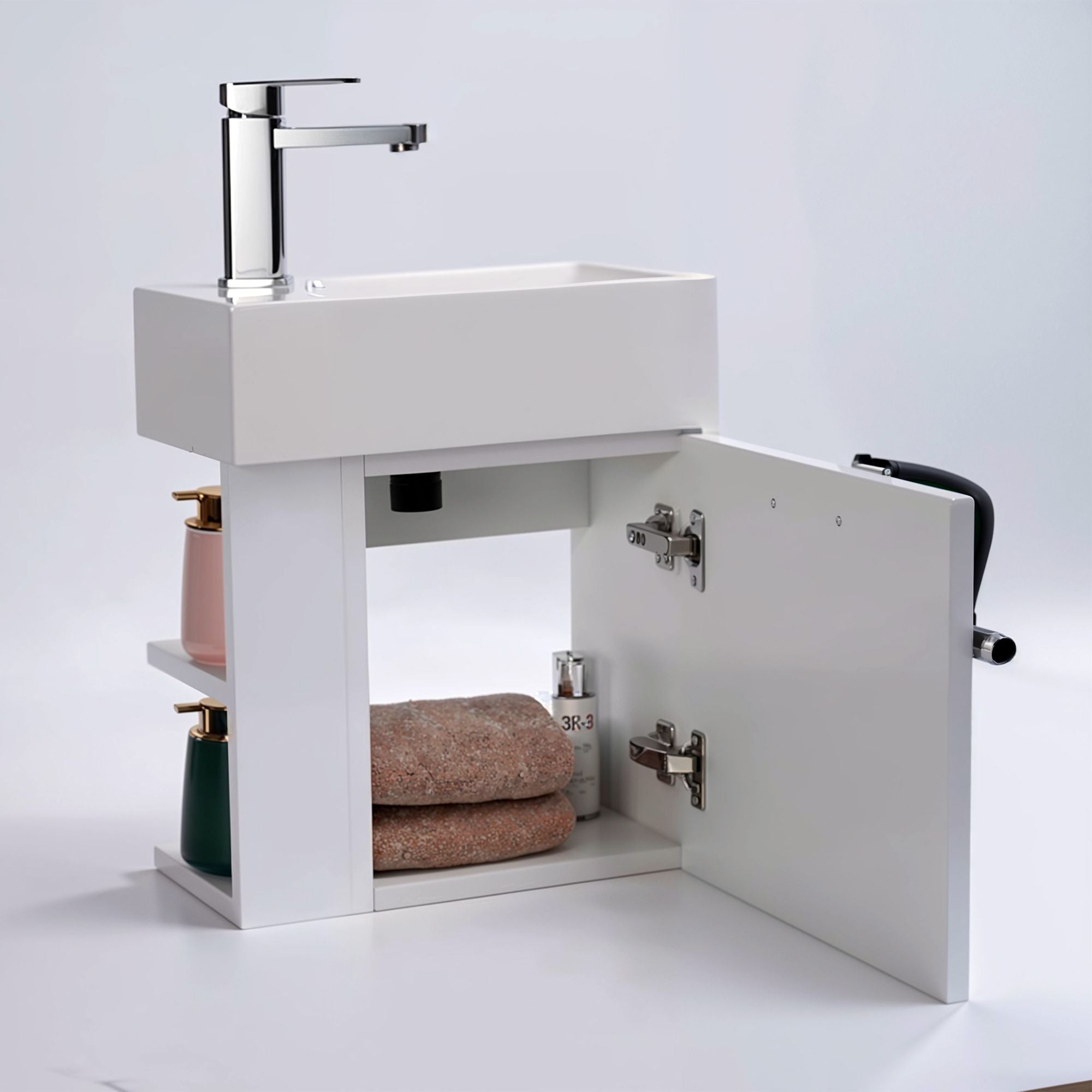 WC ospiti, mobile da bagno, lavabo con mobile base e vani portaoggetti, lavabo