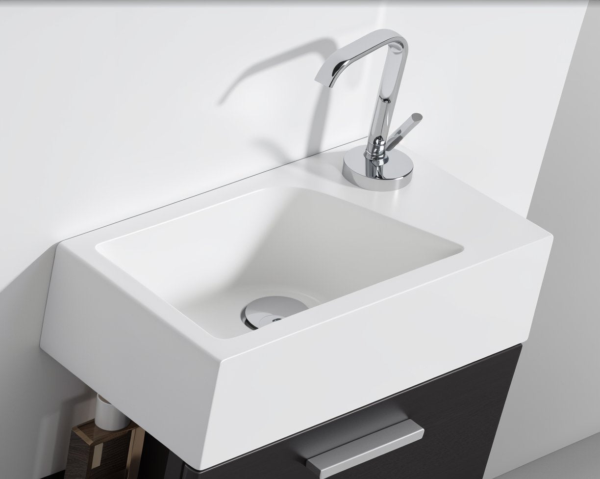 Lavabo pour WC invités SOHO en pierre minérale, à poser au mur ou sur plan avec trou pour robinet