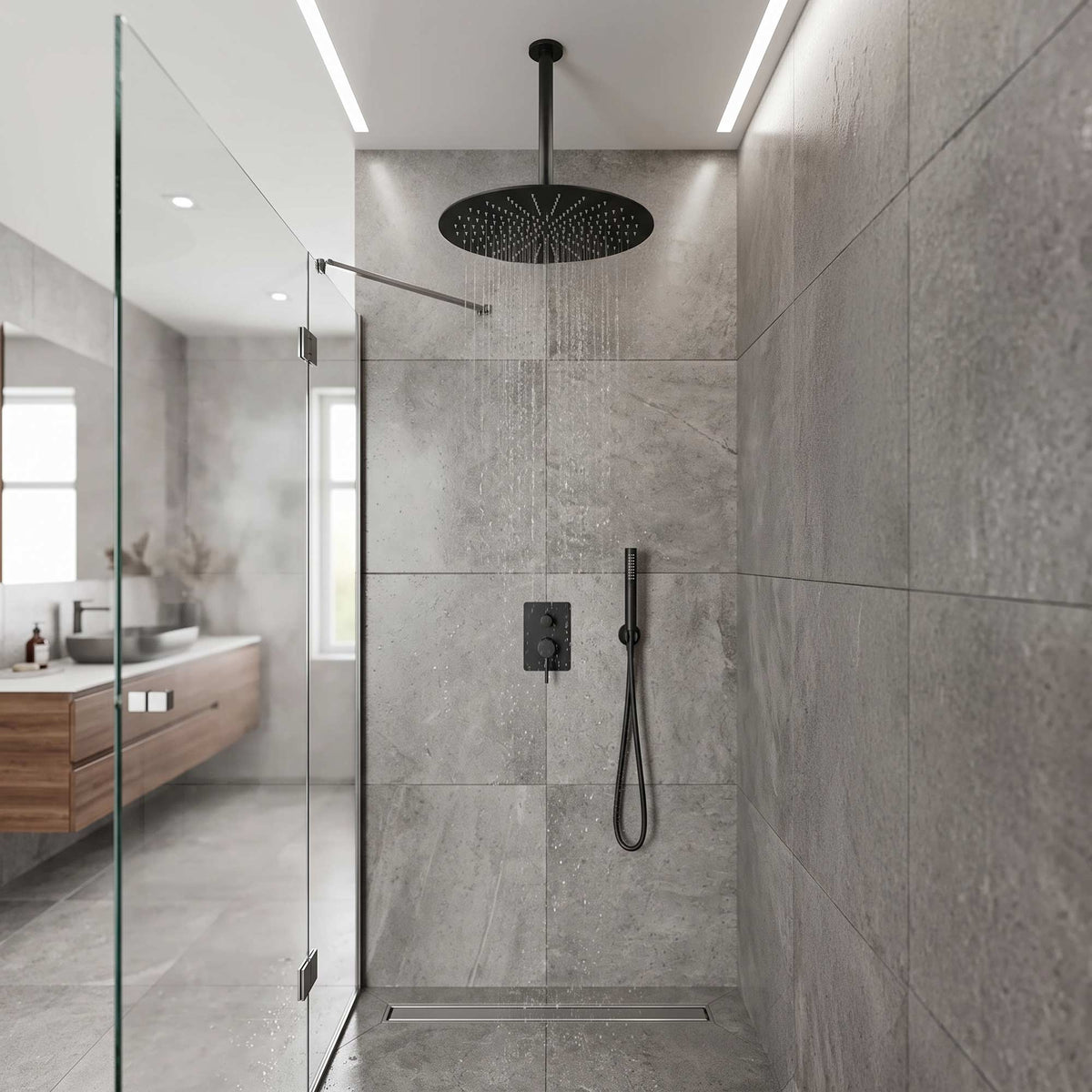Stilform luxury Stainless steel Rain shower head round, 40 cm ULTRA-FLAT, in Matt black