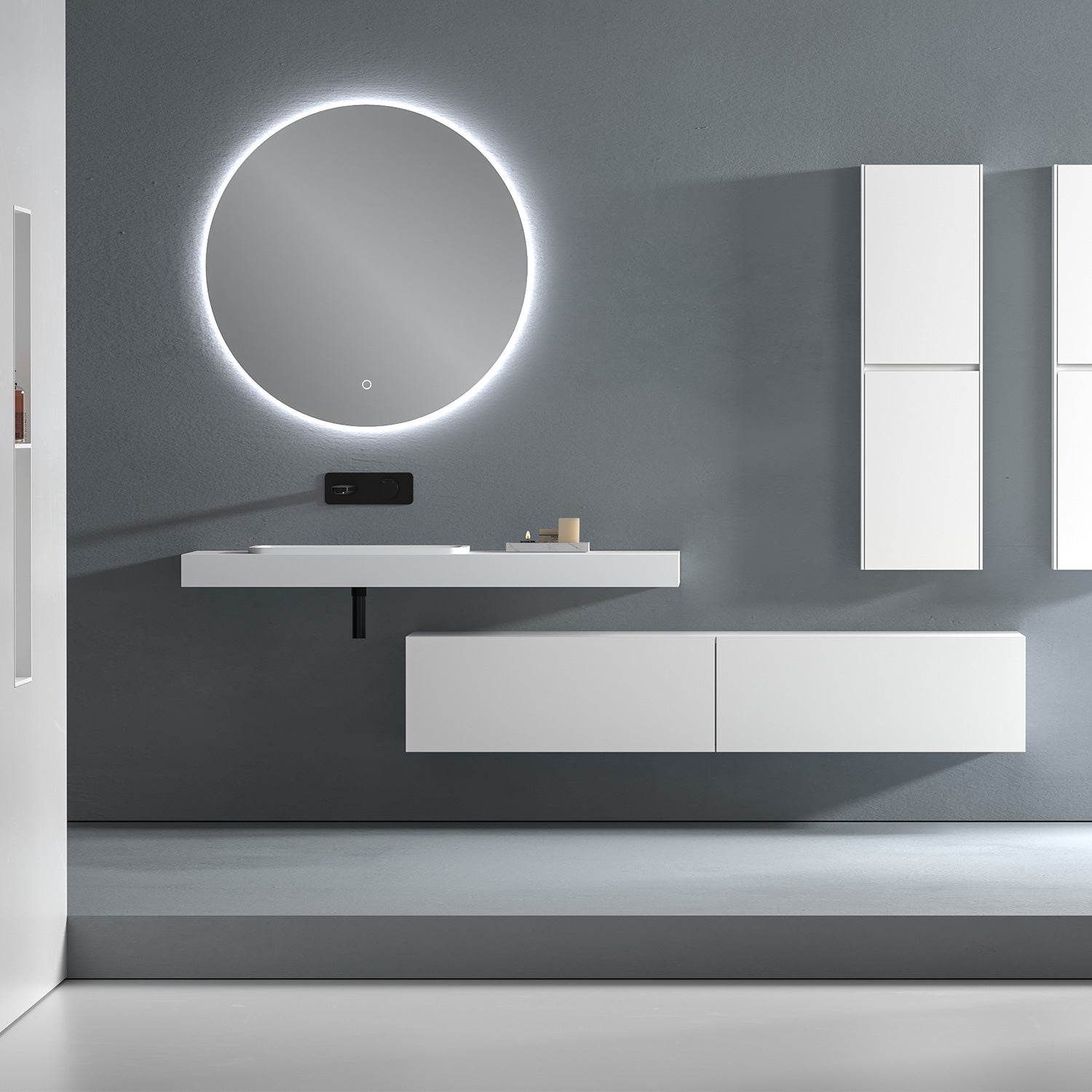 LED Spiegel Ø 60/80/100 cm mit Spiegelheizung Warm-/Kaltlichteinstellung Badspiegel