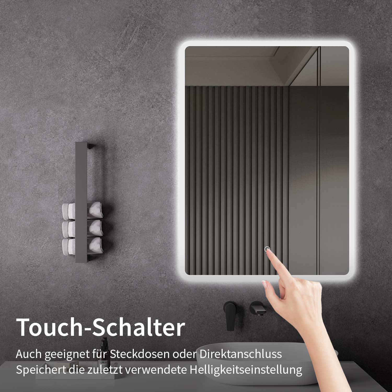 LED-Badspiegel | Vorder- & Hintergrundbeleuchtung | dimmbares Licht | Touch-Sensor & Spiegelheizung | Größe wählbar