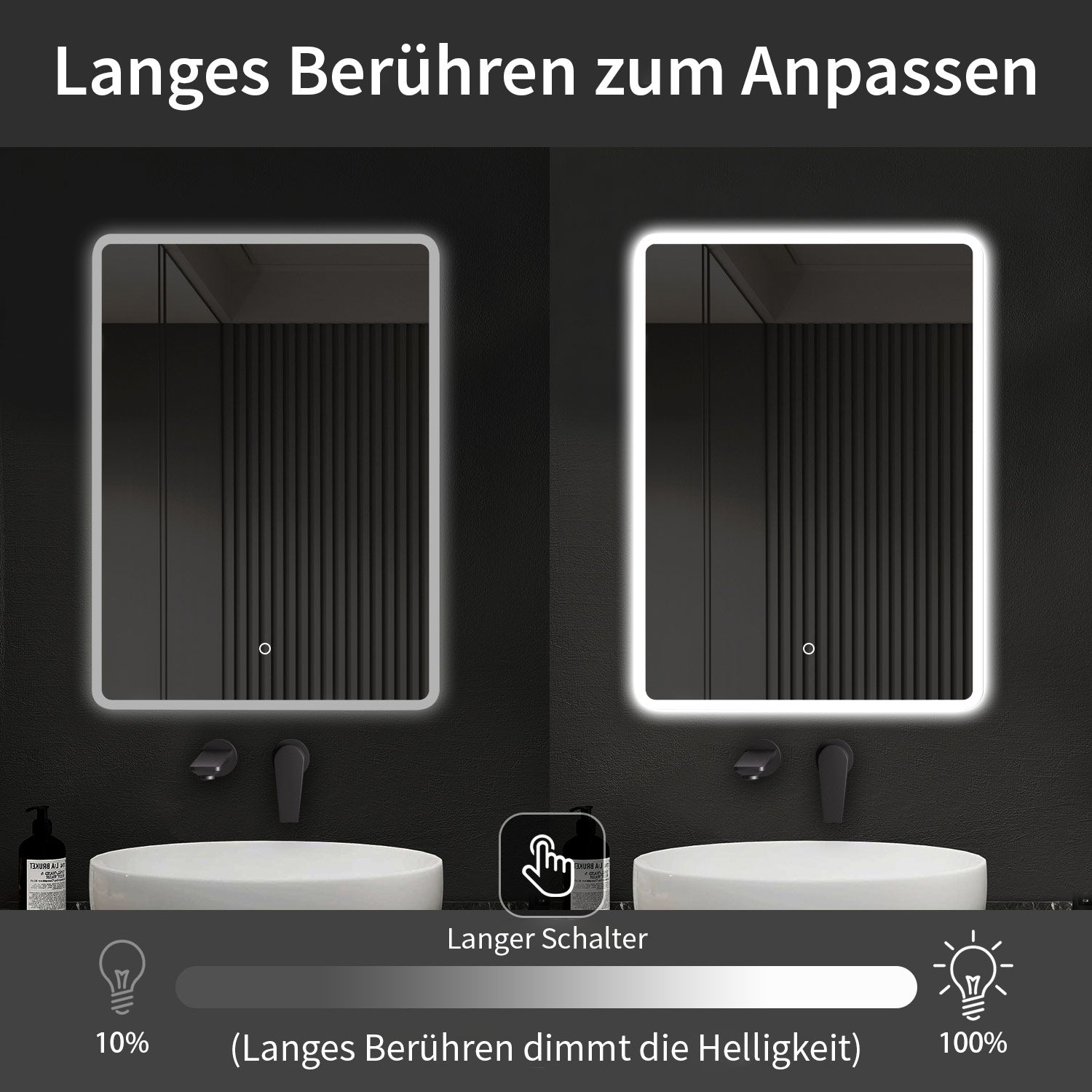 LED-Badspiegel | Vorder- & Hintergrundbeleuchtung | dimmbares Licht | Touch-Sensor & Spiegelheizung | Größe wählbar