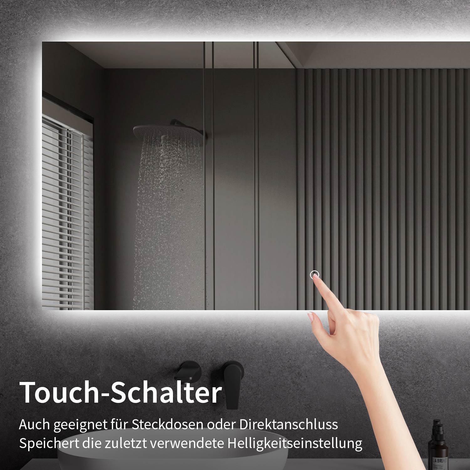 LED-Badspiegel | Hintergrundbeleuchtung | dimmbares Licht | Touch-Sensor & Spiegelheizung | Größe wählbar
