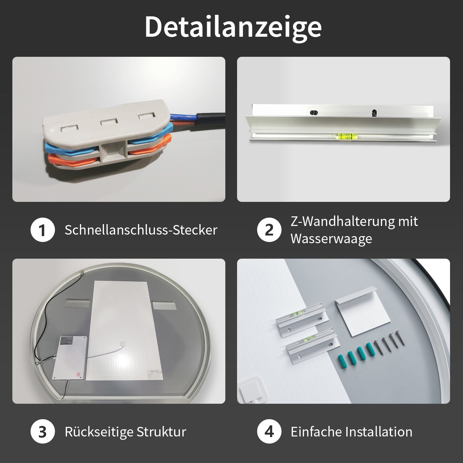 LED-Badspiegel | Hintergrundbeleuchtung | dimmbares Licht | Touch-Sensor & Spiegelheizung | Größe wählbar