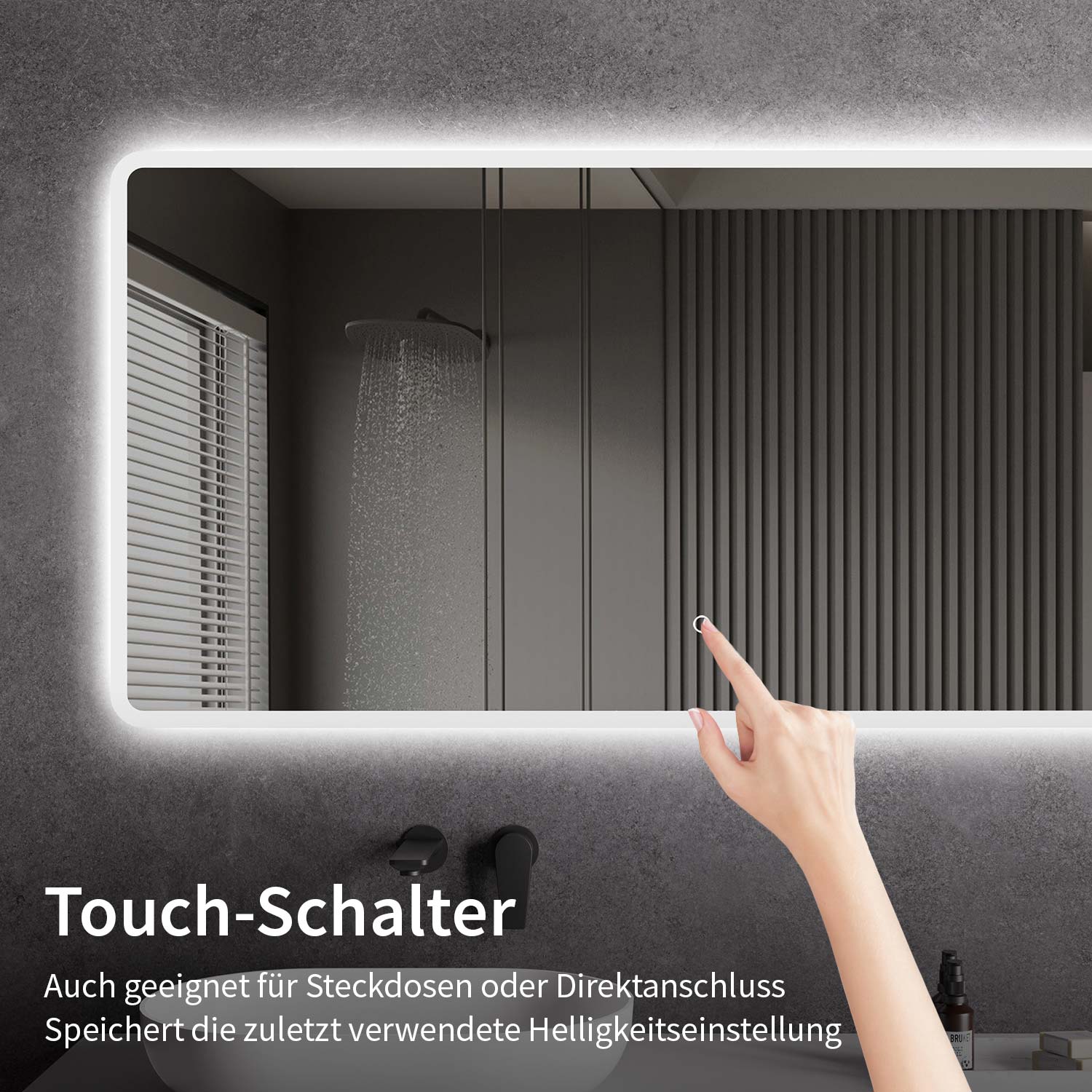 LED-Badspiegel | Vorder- & Hintergrundbeleuchtung | dimmbares Licht | Touch-Sensor & Spiegelheizung | Größe wählbar