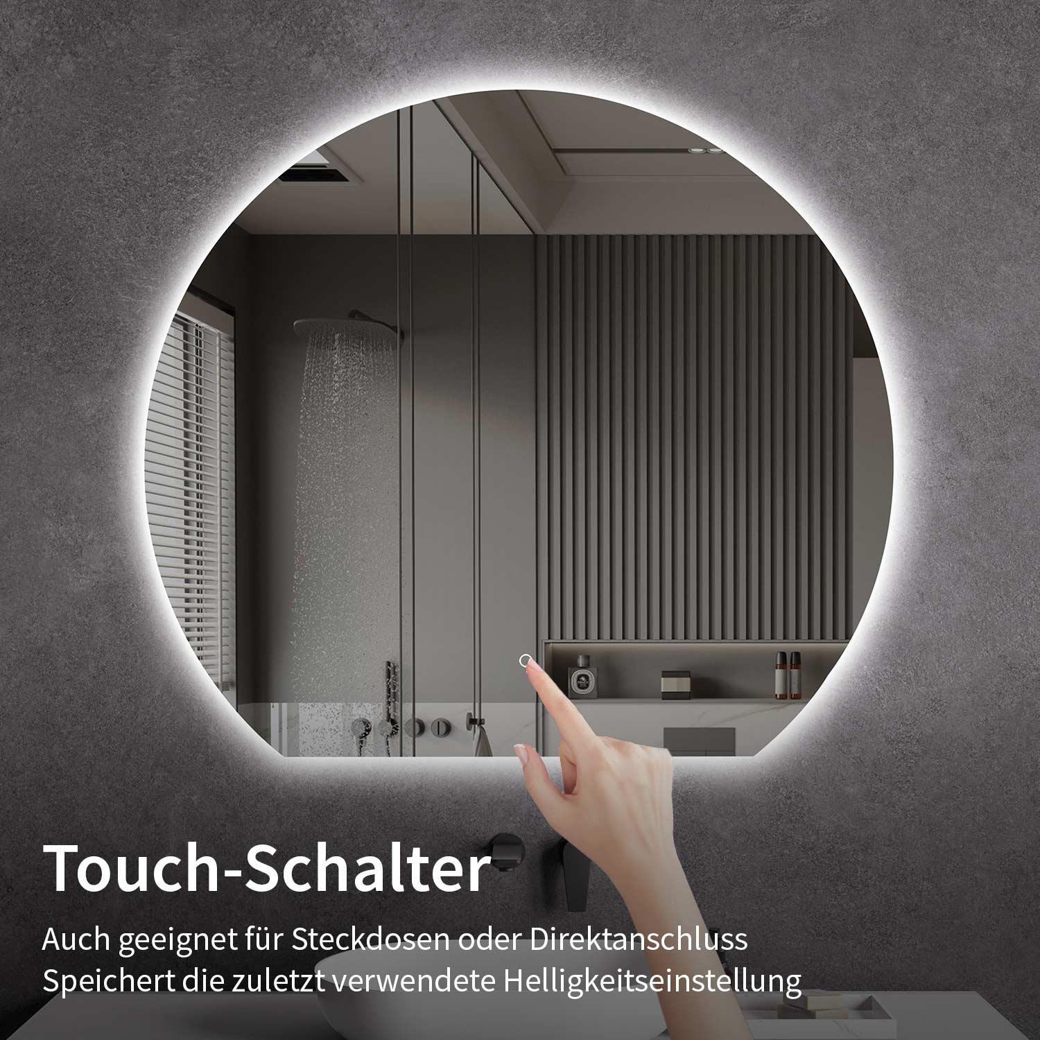 LED-Badspiegel Rund mit flacher Unterkante & Spiegelheizung Größe: 100 - 120 cm