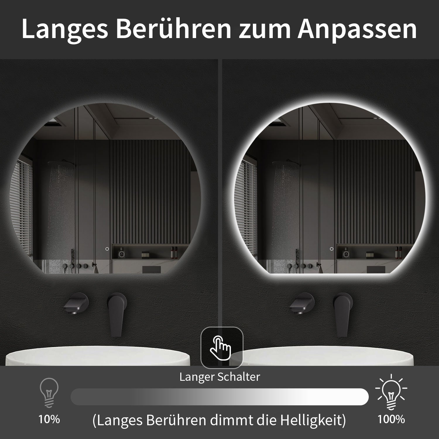 LED-Badspiegel Rund mit flacher Unterkante & Spiegelheizung Größe: 100 - 120 cm