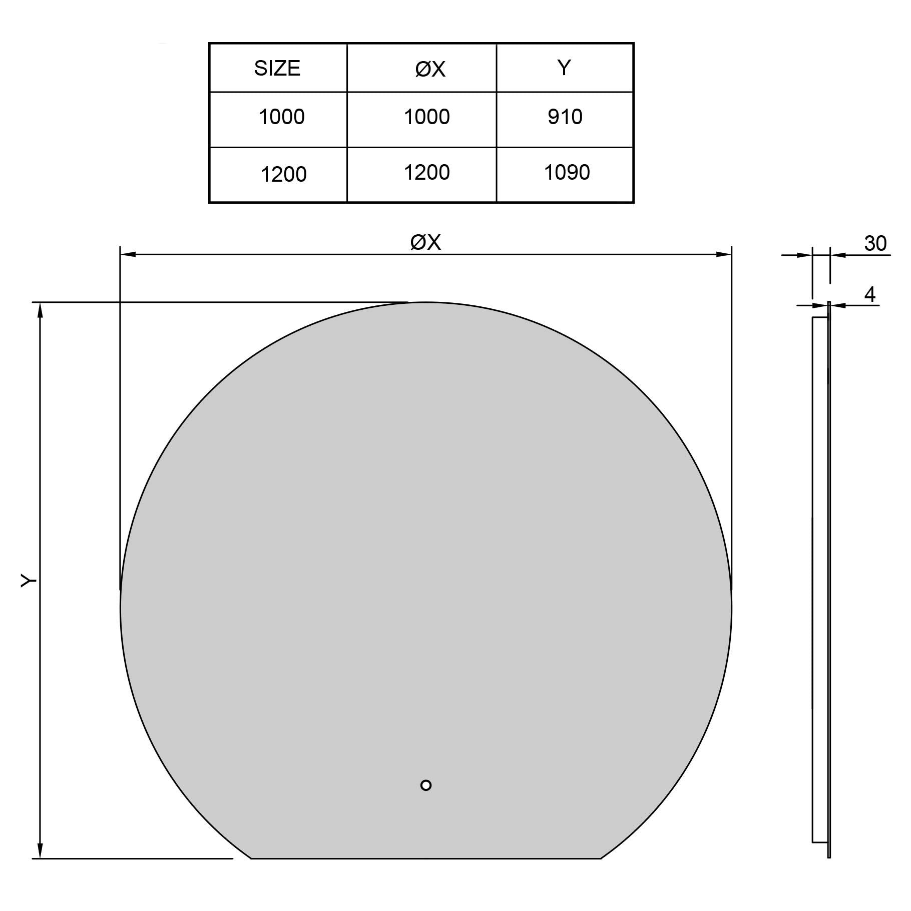 LED-Badspiegel Rund mit flacher Unterkante & Spiegelheizung Größe: 100 - 120 cm