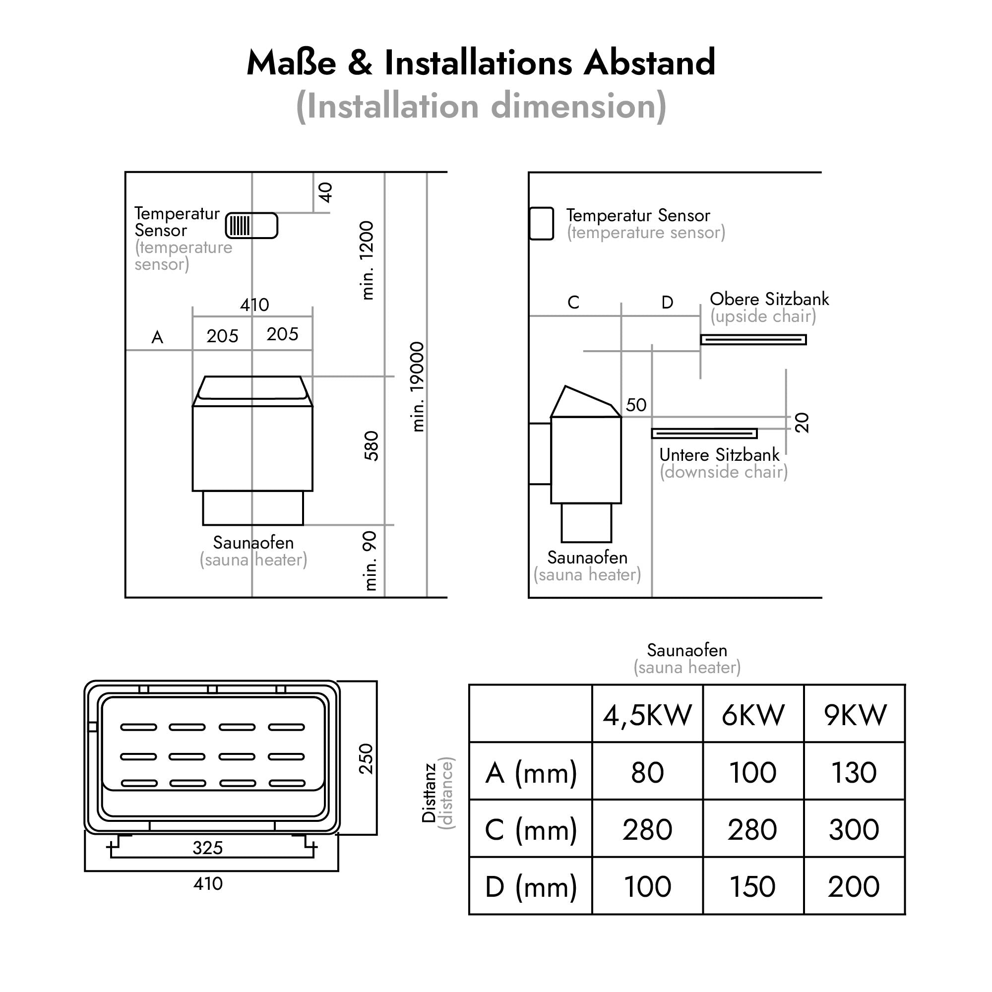 Saunaofen Thermolux 4,5KW/6KW Gunmetal – Touch/Digital Controller