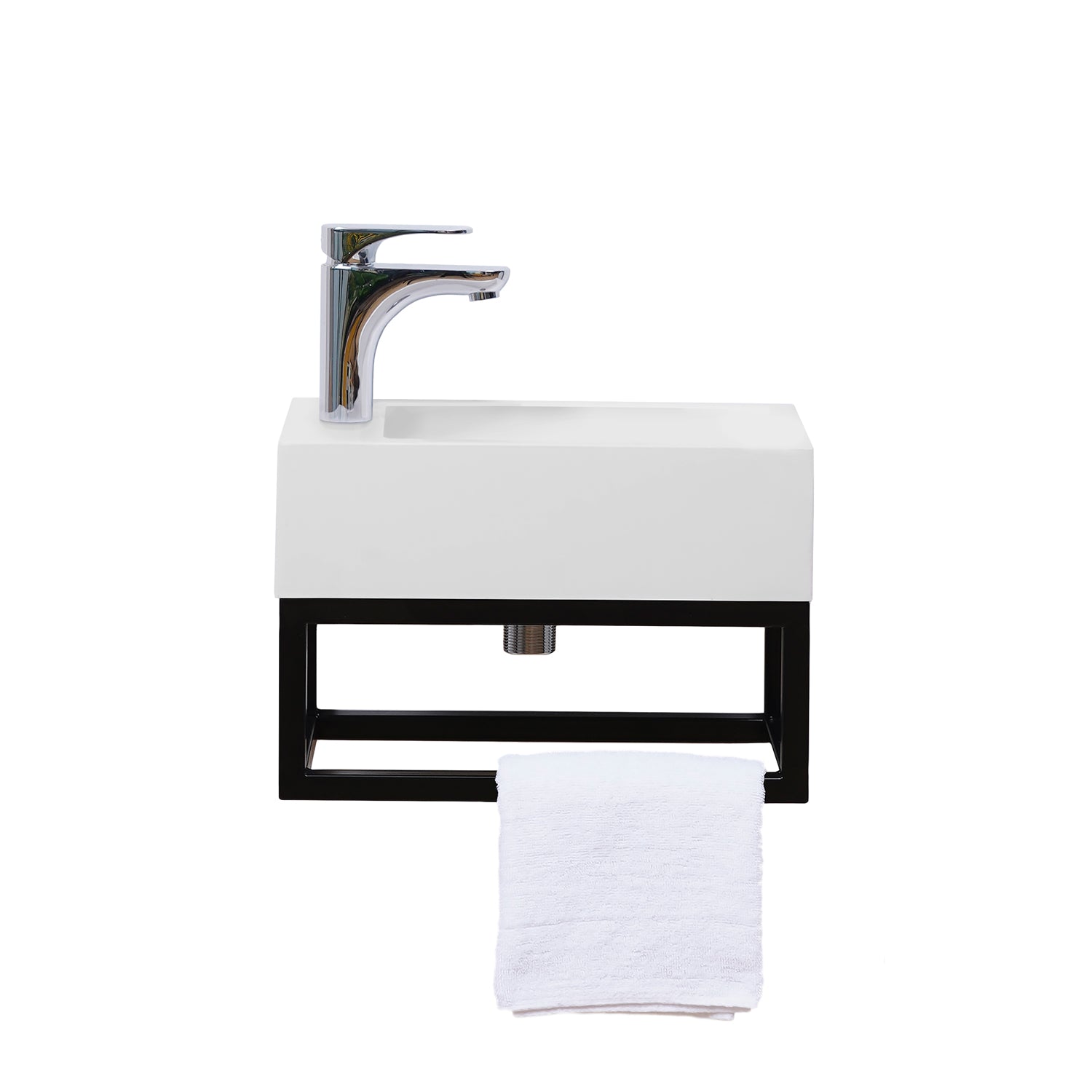 STILFORM lavabo pour WC invités Soho design industriel en résine minérale avec structure métallique noir mat avec trou pour robinet