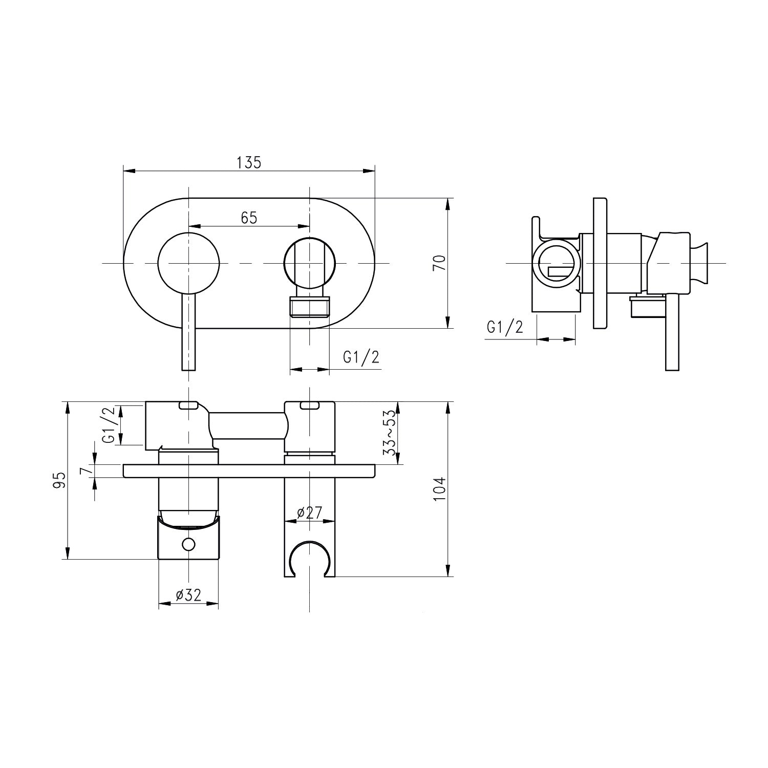 Design WC/Bidet hand shower concealed complete set with mixer