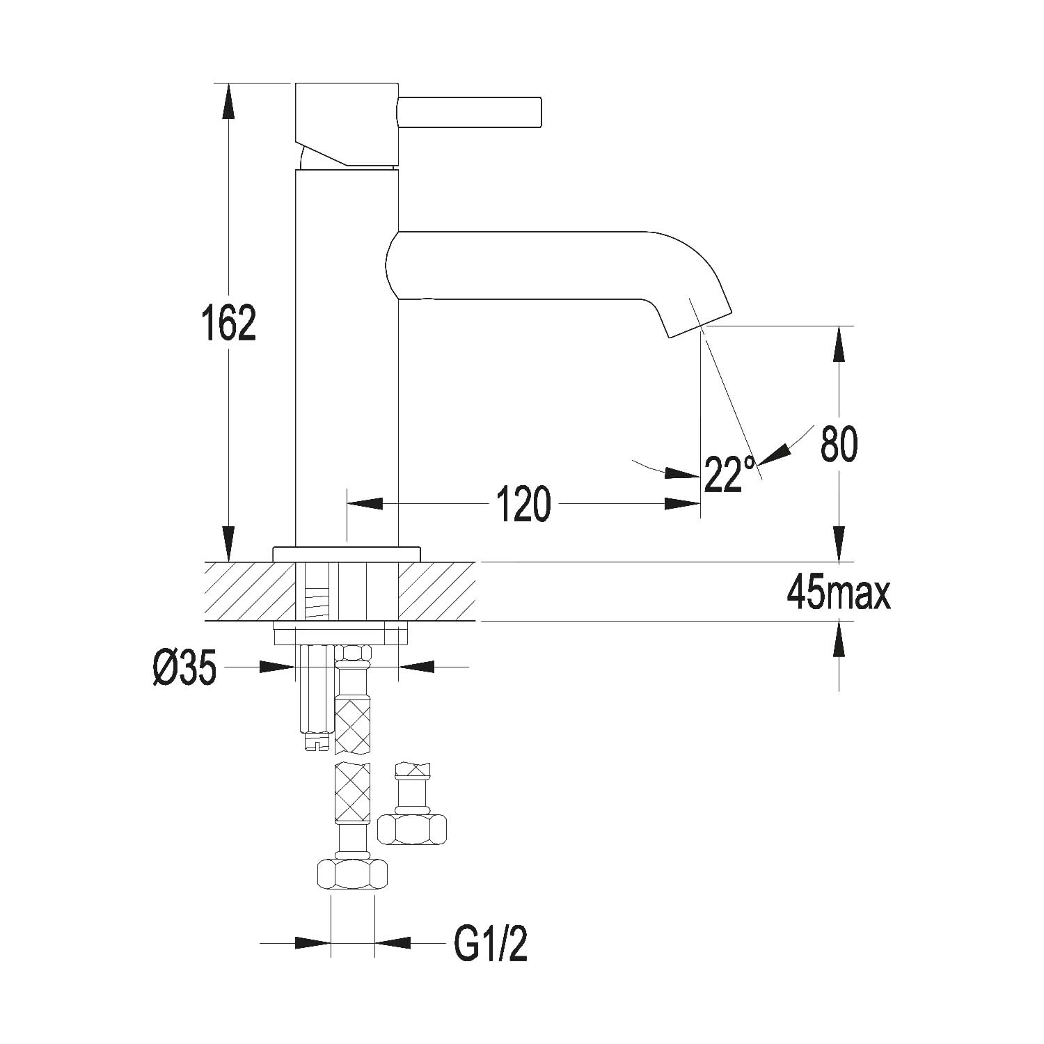 Mitigeur lavabo moderne Stilform série Park en noir mat