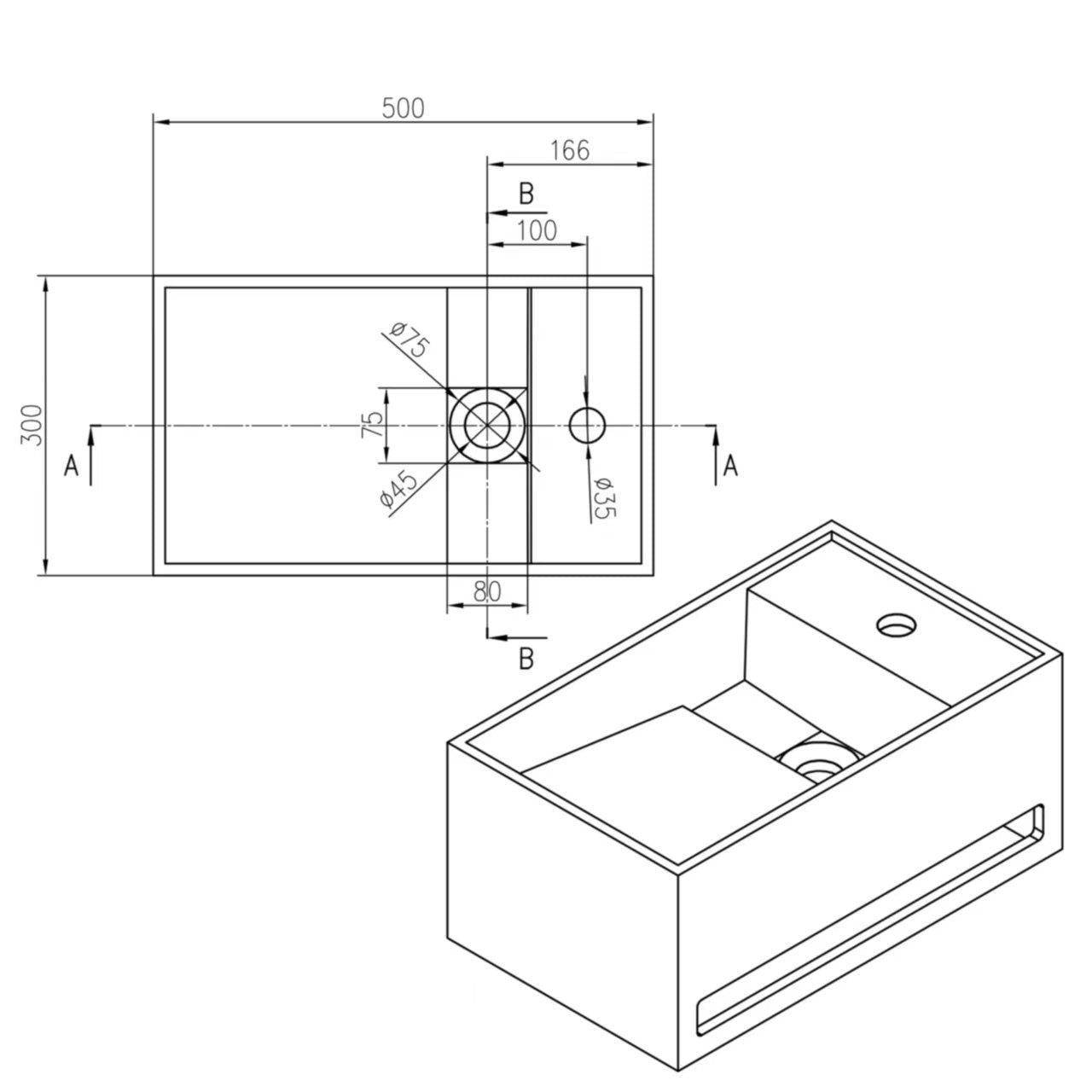 Stilform umywalka ścienna 50×30×22 cm | konglomerat mineralny z uchwytem na ręcznik | biały mat