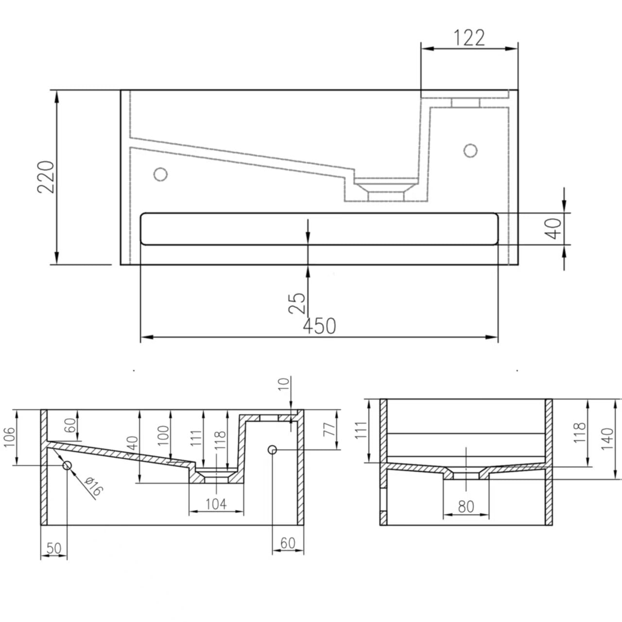 Lavabo mural Stilform 50×30×22 cm | Résine minérale avec porte-serviettes | Blanc mat