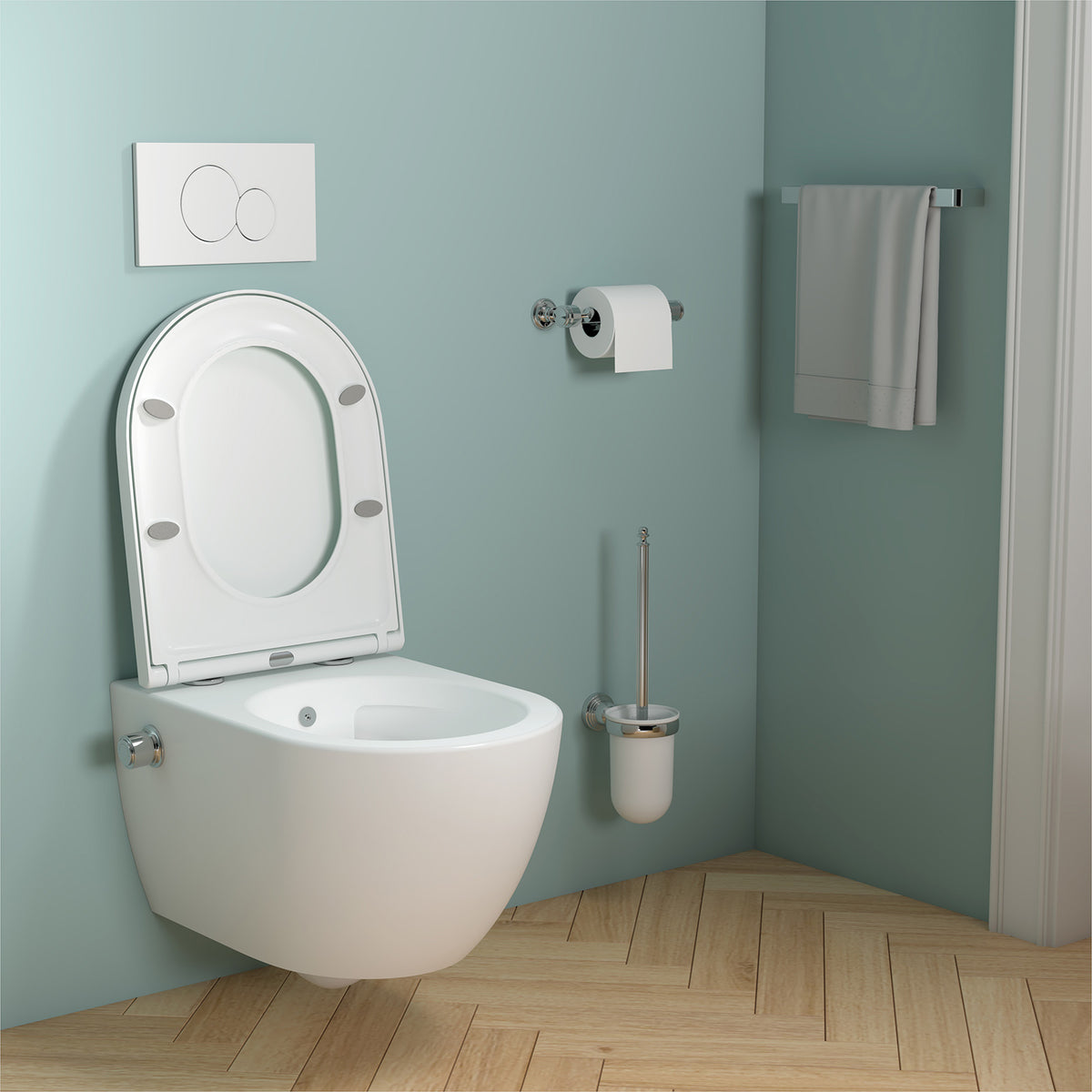 Spülrandloses Dusch-WC SOHO 4.0 Compact mit abnehmbarem Softclose Sitz Taharet