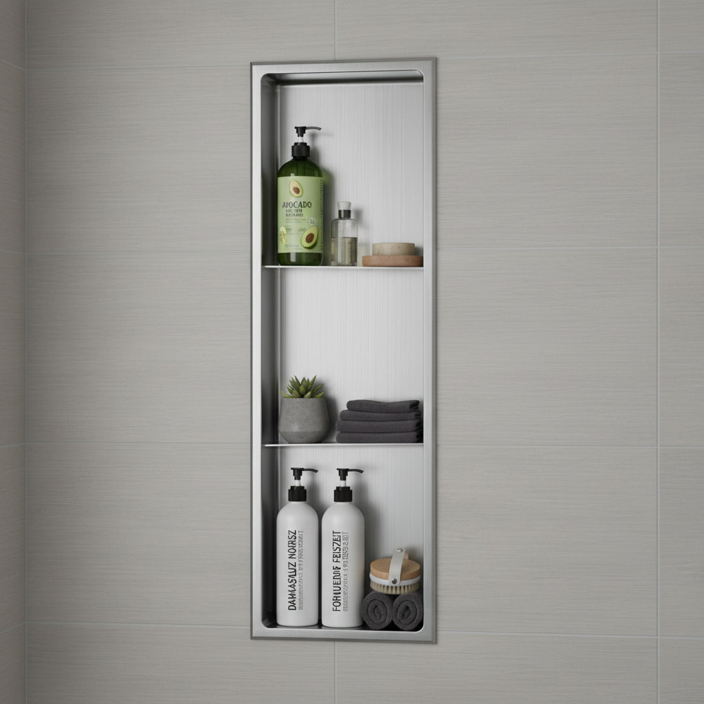 Stilform wall niche 90 x 30 stainless steel brushed with 2 shelves shower shelf