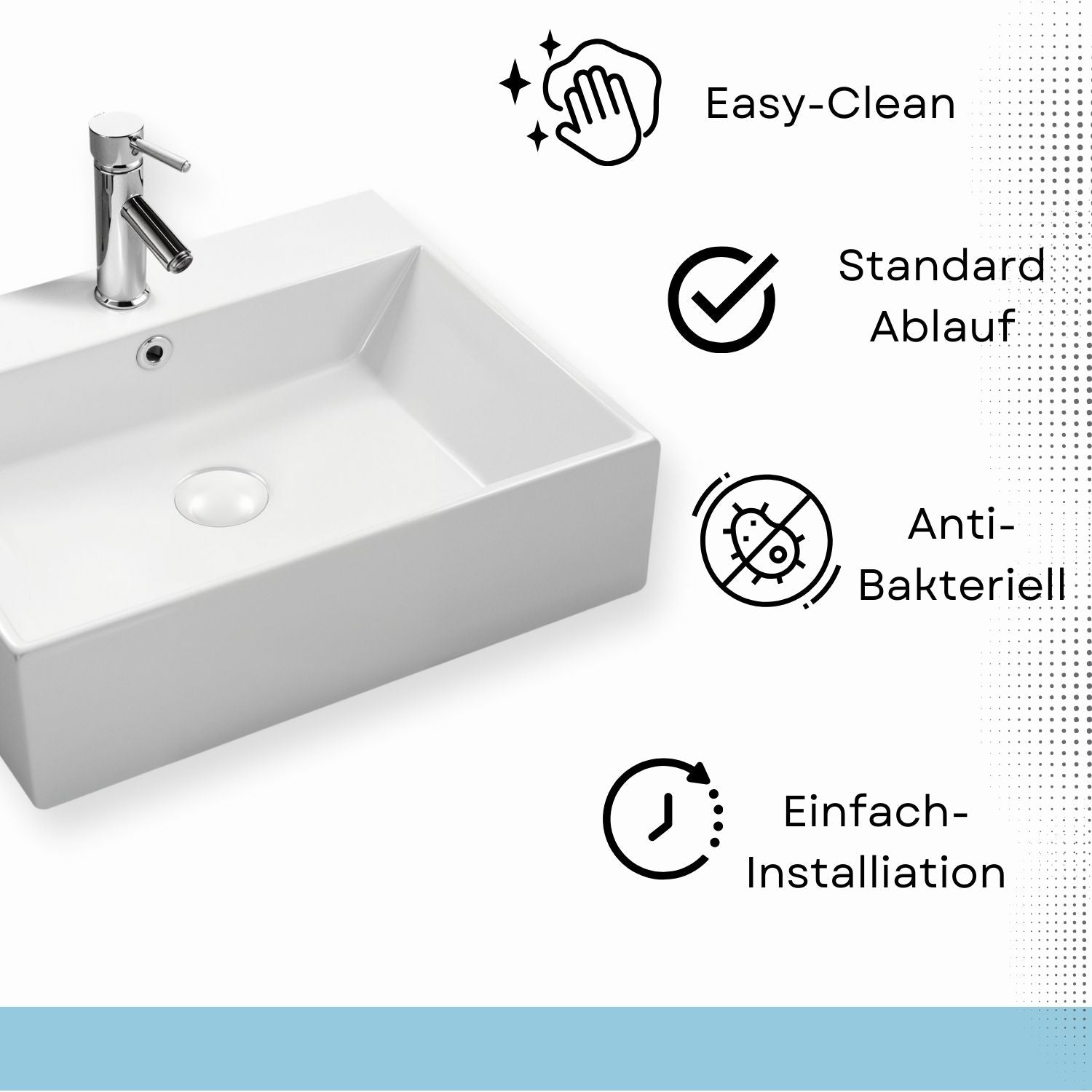 Lavabo suspendu Marina en céramique à bord fin 50x42 cm