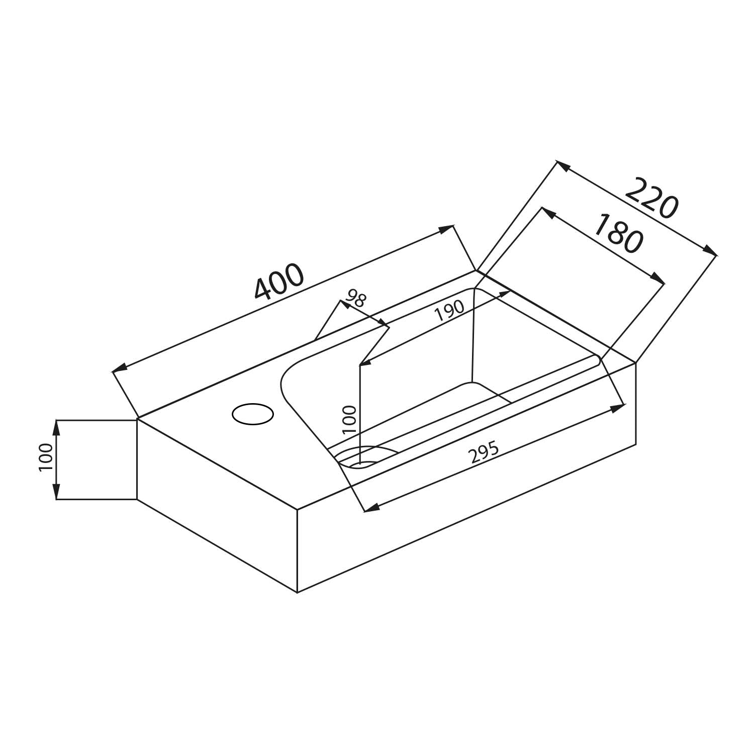 SOHO Guest WC Basin Made from Mineral Cast for Wall Mounting or as a Countertop Basin with Tap Hole
