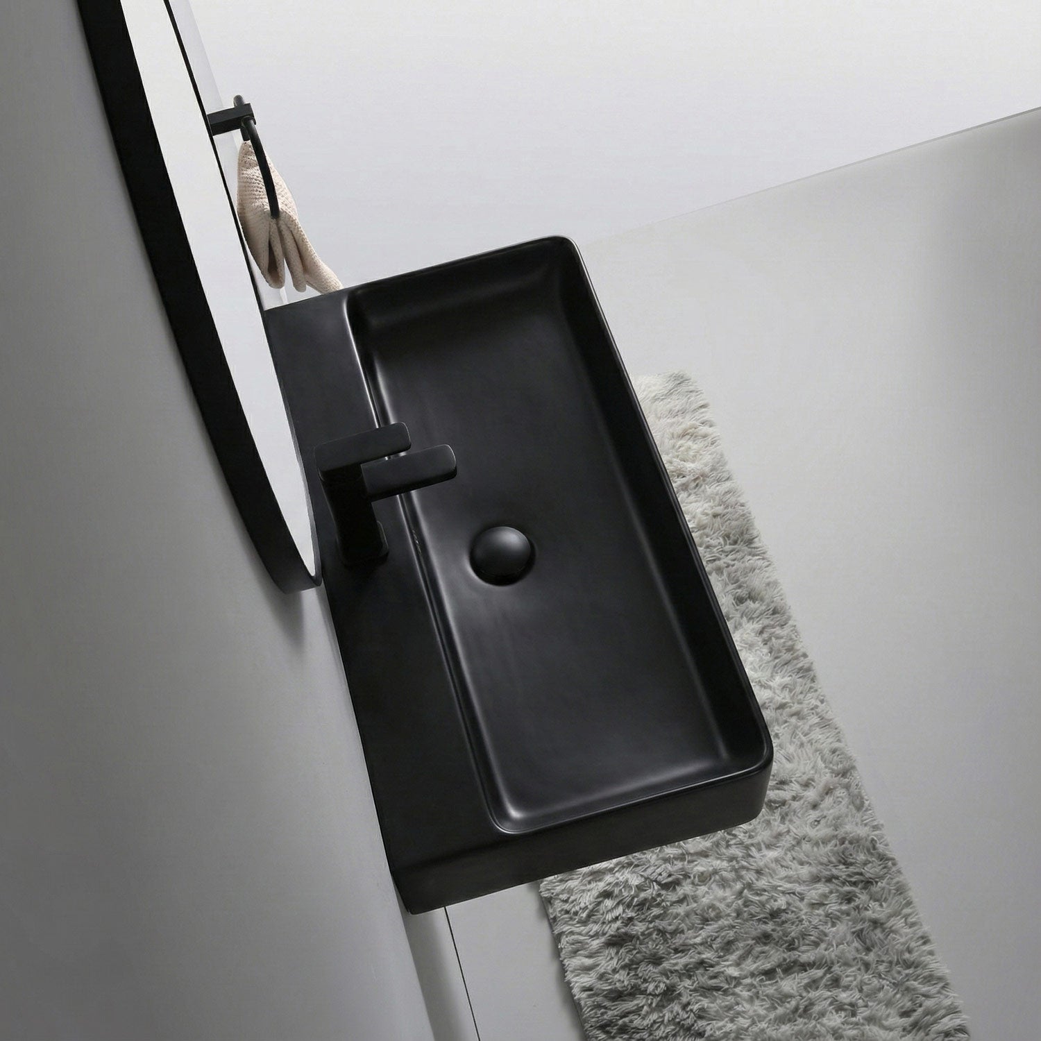 Berlin sink 80 cm black matte ceramic for wall mounting or as a countertop sink with tap hole