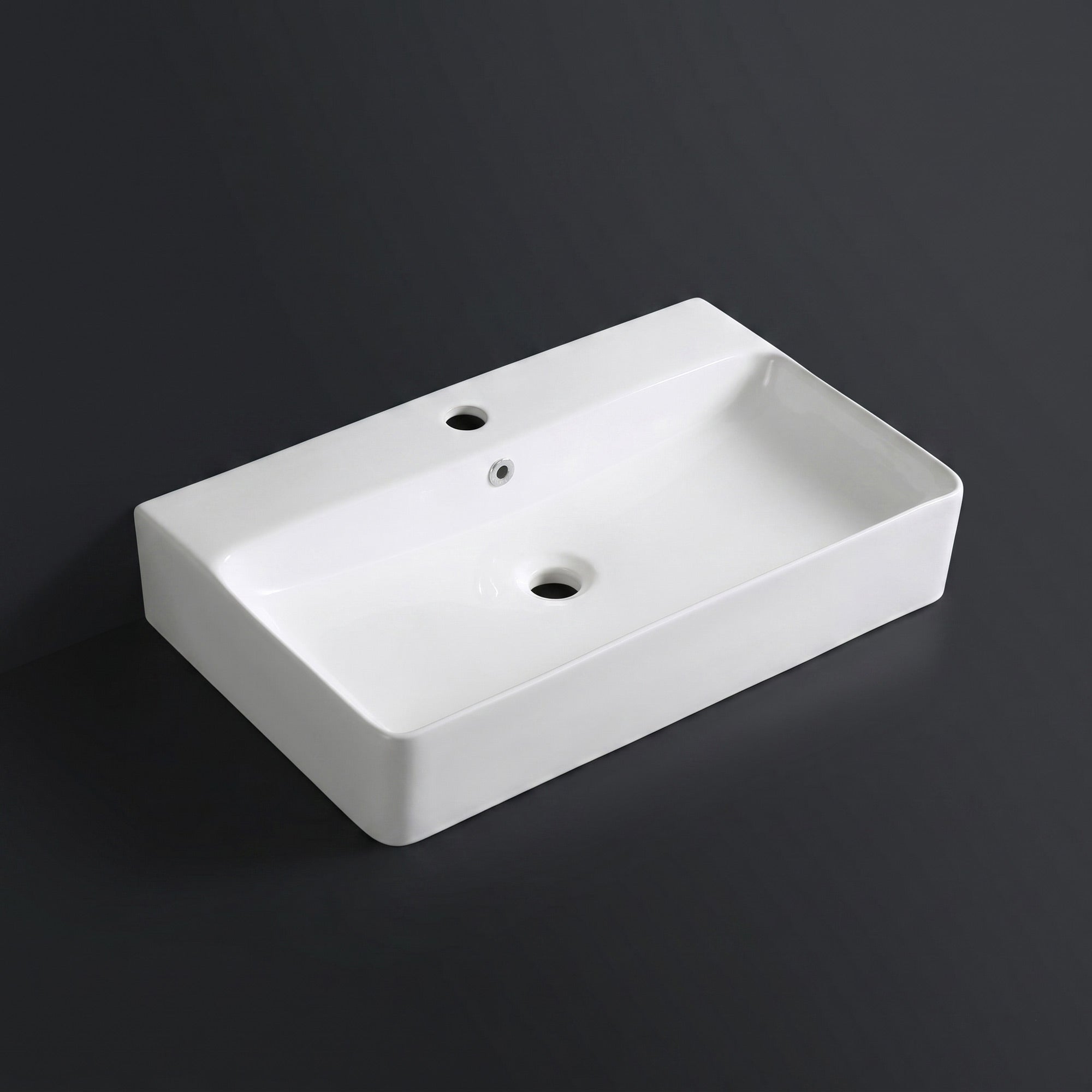 Lavabo Berlin 70x42 en céramique fine pour montage mural ou comme vasque à poser avec trou pour robinet
