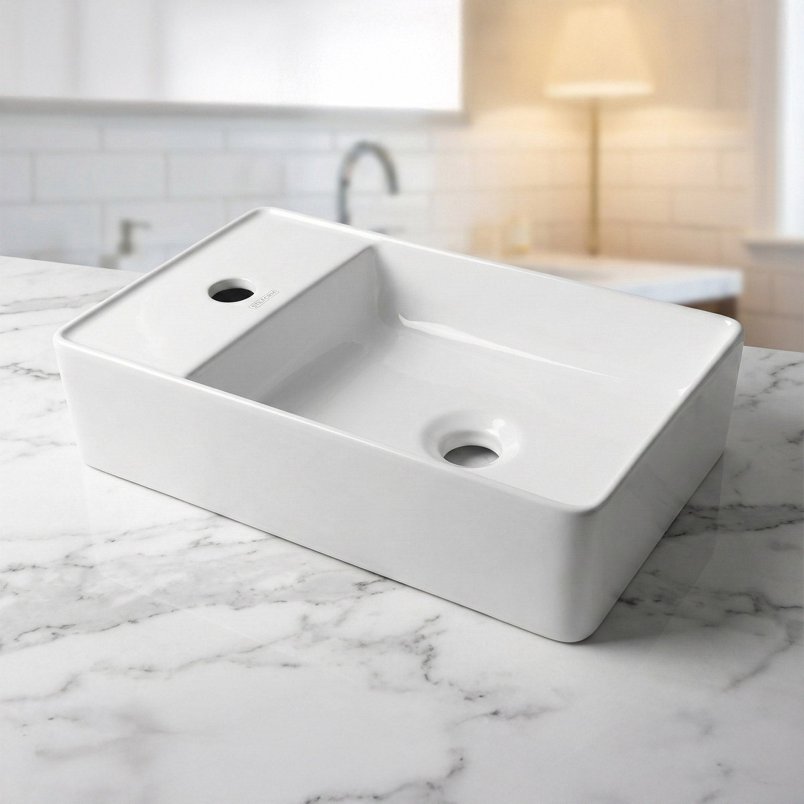 Guest WC washbasin SOHO 2.0 in 46 x 25 x 12 cm made of finest ceramic for wall mounting or as a countertop washbasin with tap hole