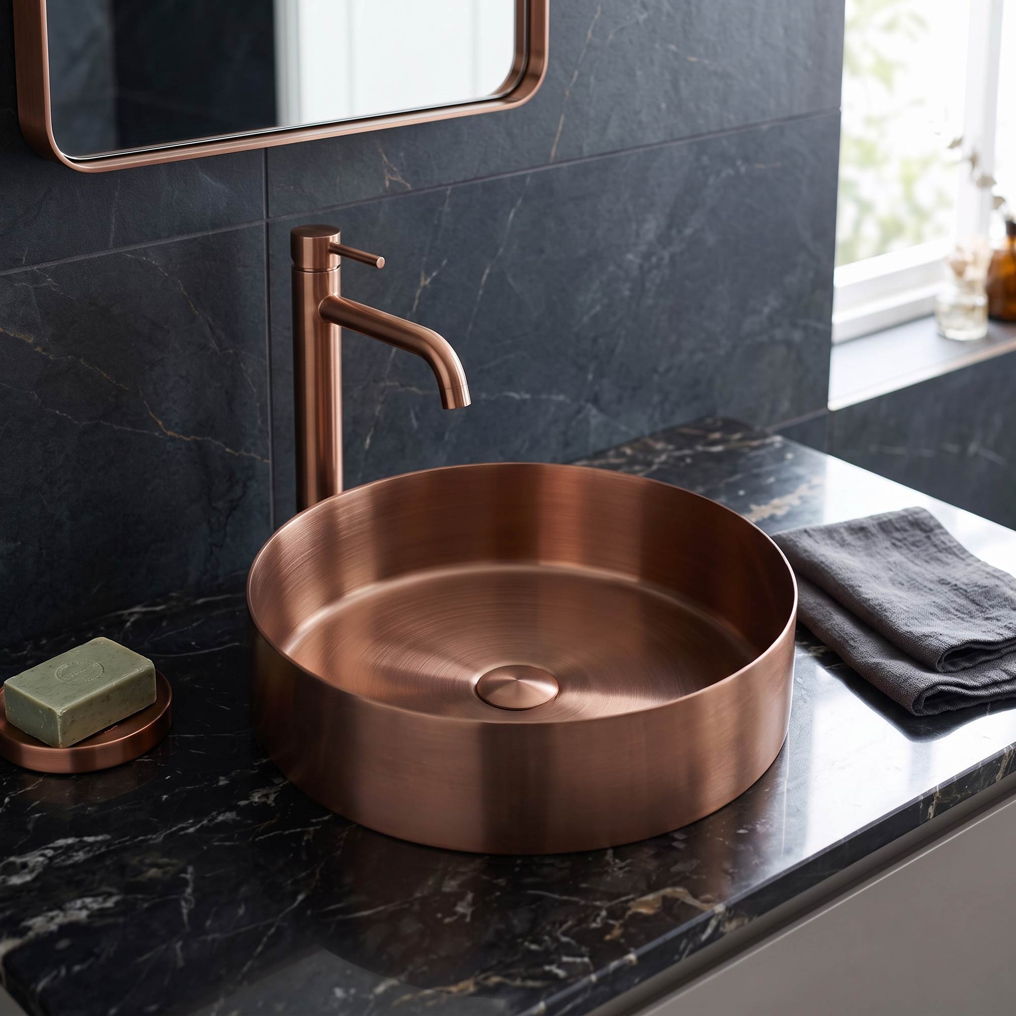Park Stainless steel countertop Washbasins 40 cm in Brushed Copper