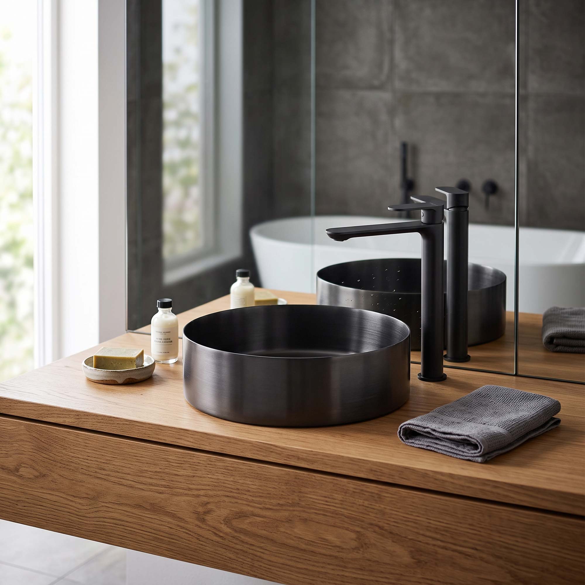 Lavabo sobre encimera de Acero inoxidable Park sin orificio para grifo, 40 cm, en Gunmetal cepillado