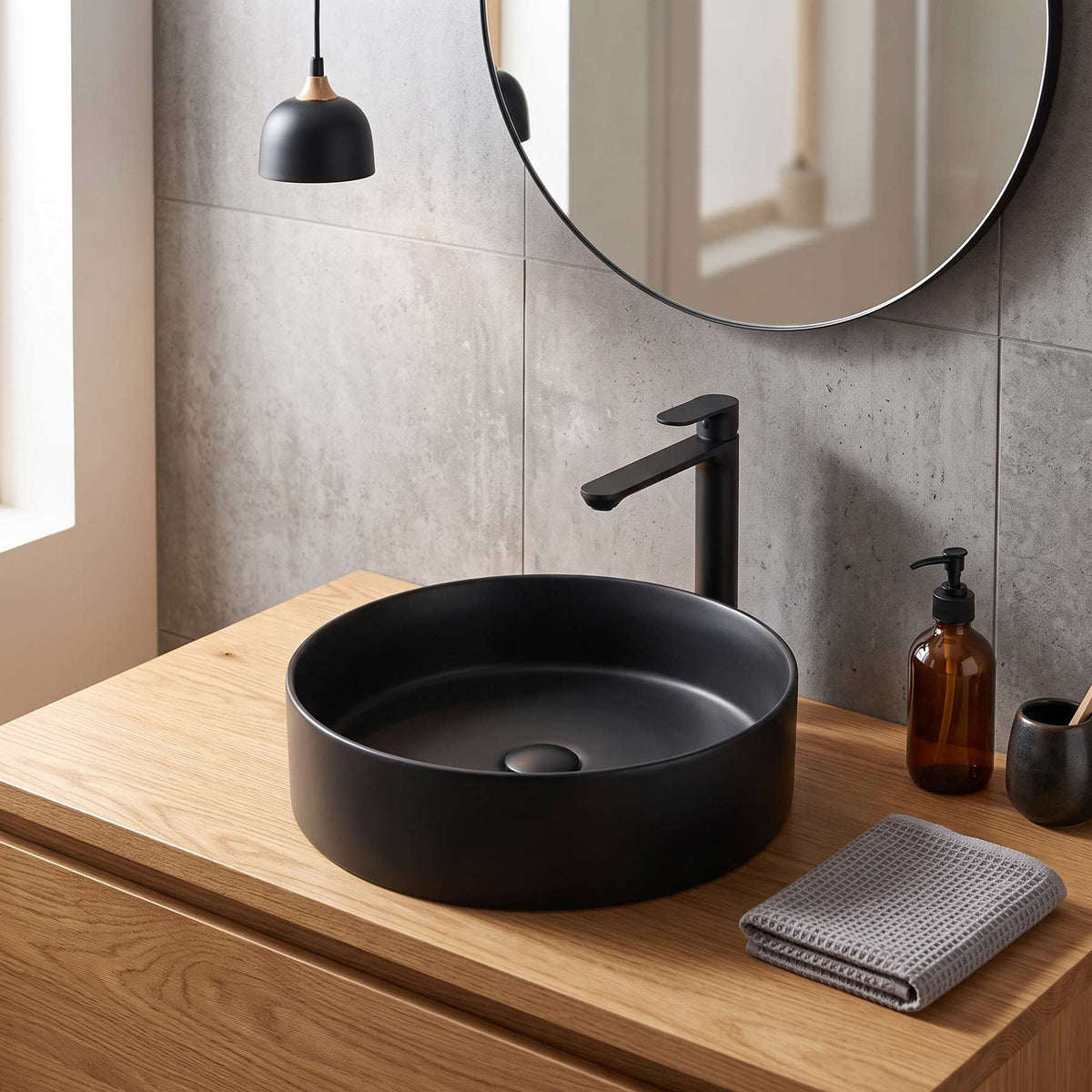 Park Stainless steel countertop washbasin without tap hole 40 cm in Matt black