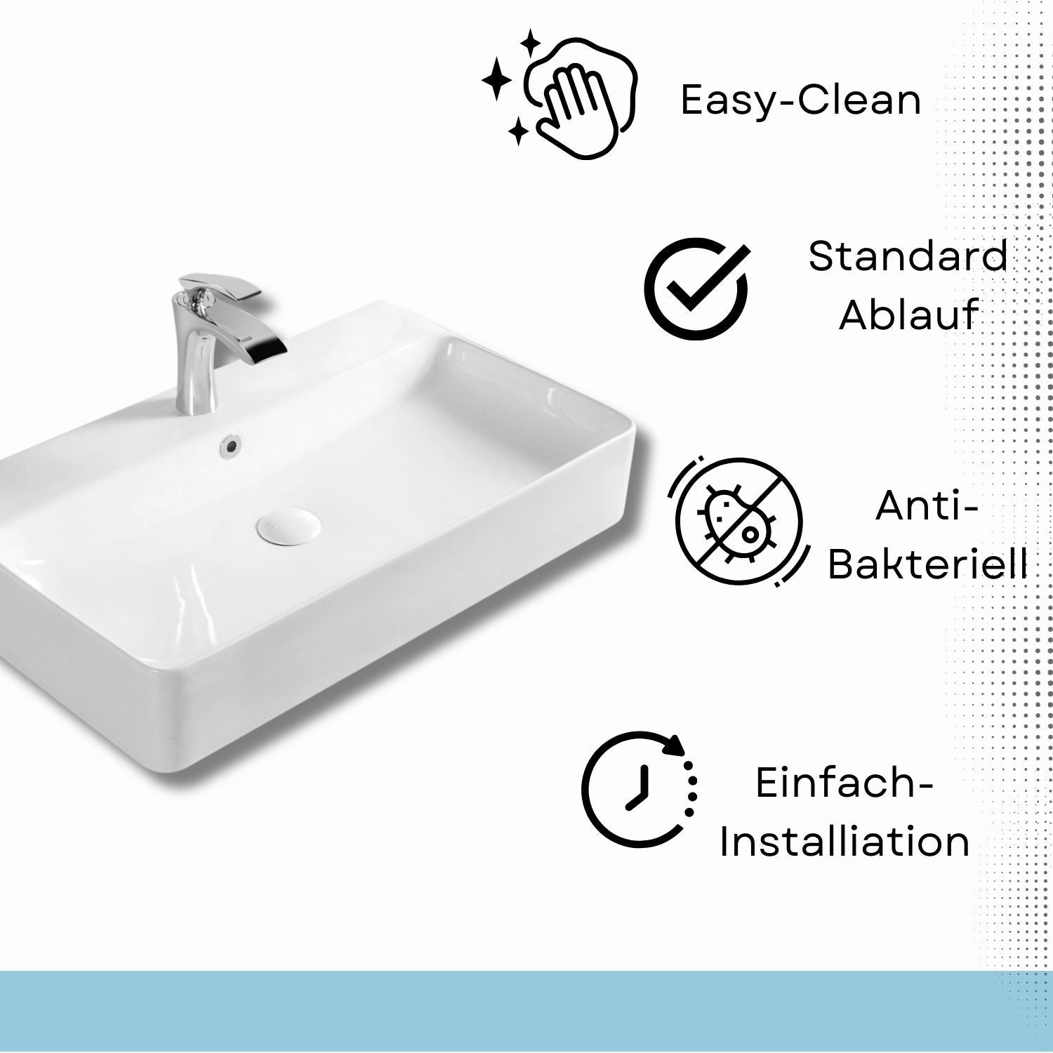 Lavabo Berlin 70x42 in pregiata ceramica per montaggio a parete o come lavabo da appoggio con foro per rubinetto