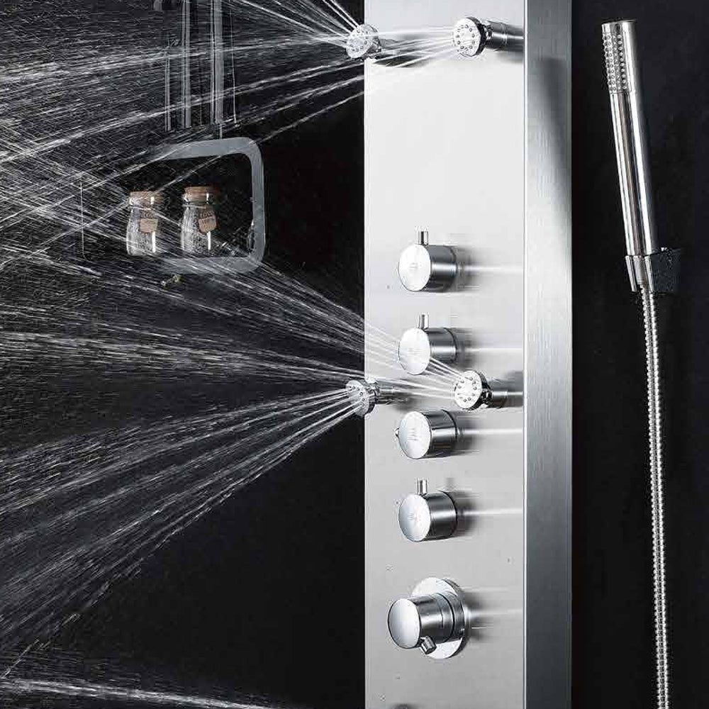 Luxury stainless steel shower panel with 6 hydro massage jets & waterfall shower