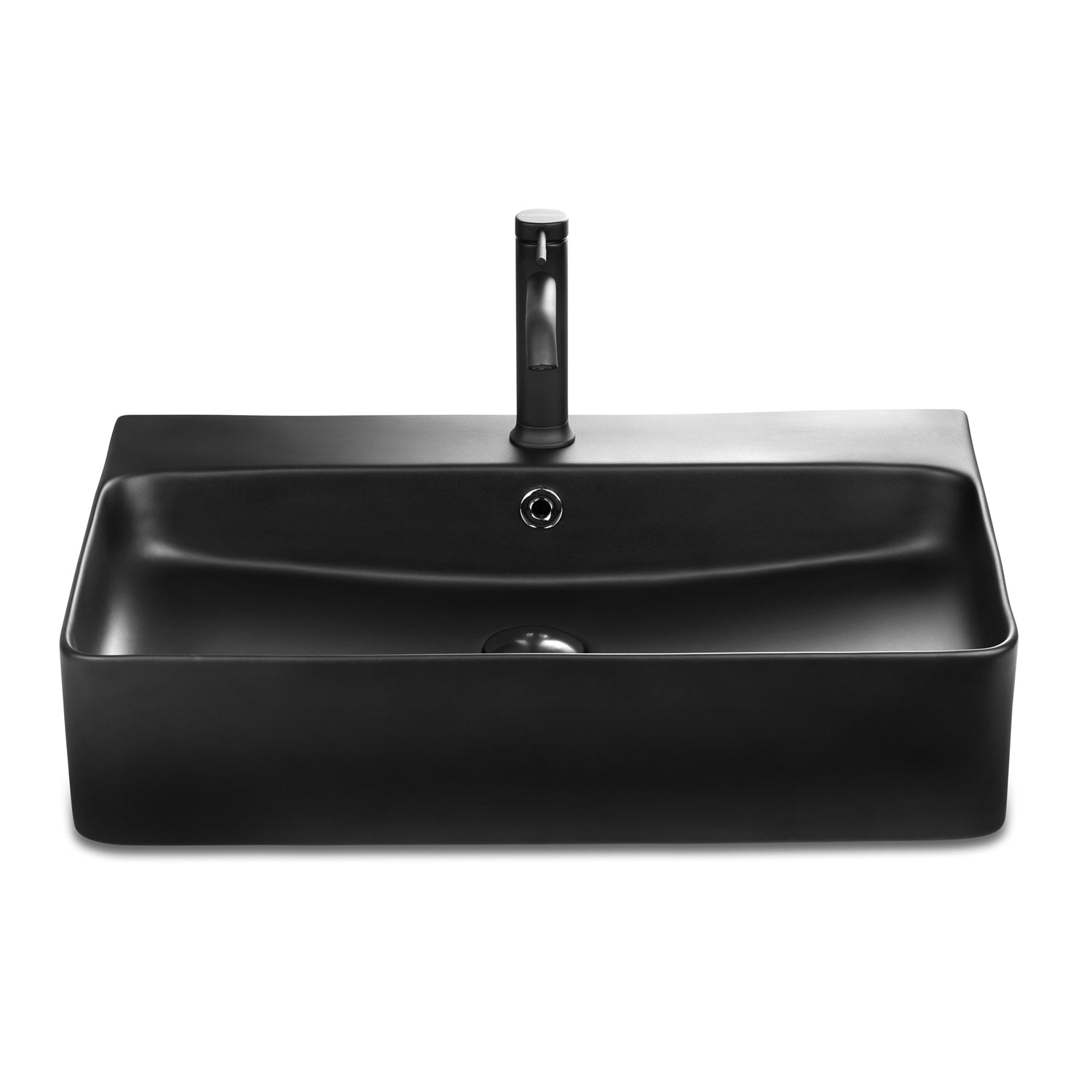 Lavabo Berlin noir mat 60 x 42 en céramique fine pour montage mural ou comme lavabo à poser avec trou pour robinet