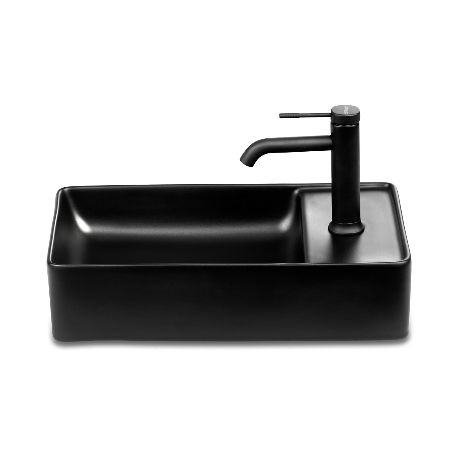 Lavabo WC invités SOHO 2.0 en céramique 46 x 25 cm pour montage mural ou en vasque avec trou pour robinet, noir mat