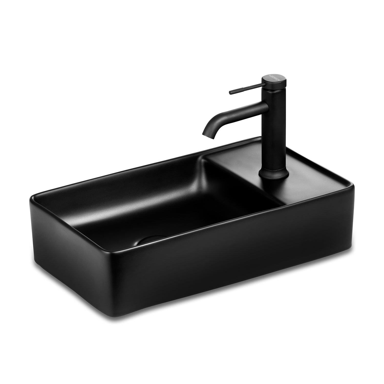 Gäste WC Waschbecken SOHO 2.0 in 46 x 25 cm Keramik für Wandmontage oder Aufsatzwaschbecken mit Hahnloch in Schwarz Matt