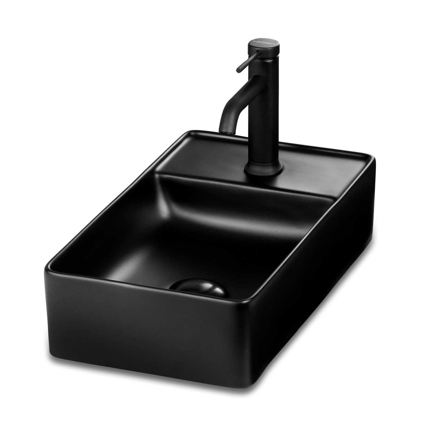 Lavabo WC invités SOHO 2.0 en céramique 46 x 25 cm pour montage mural ou en vasque avec trou pour robinet, noir mat