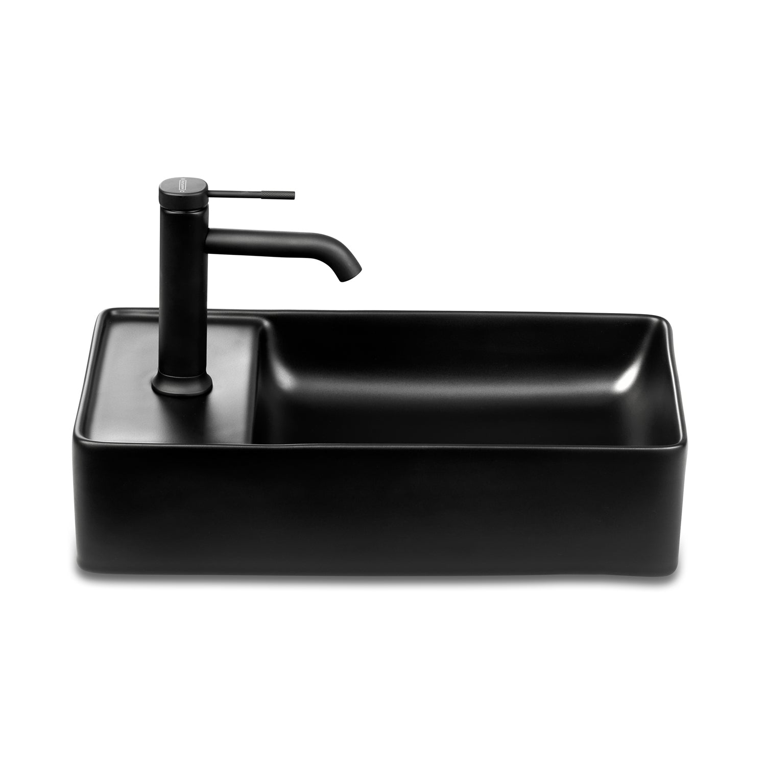 Lavabo WC invités SOHO 2.0 en céramique 46 x 25 cm pour montage mural ou en vasque avec trou pour robinet, noir mat
