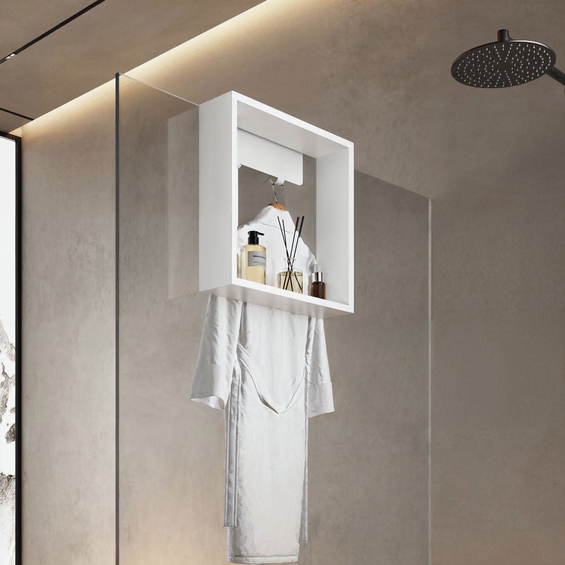 Nástěnná výklenková skříňka WallSpace černá matná / bílá matná s policí & háky / 40x40 nebo 60x40 cm