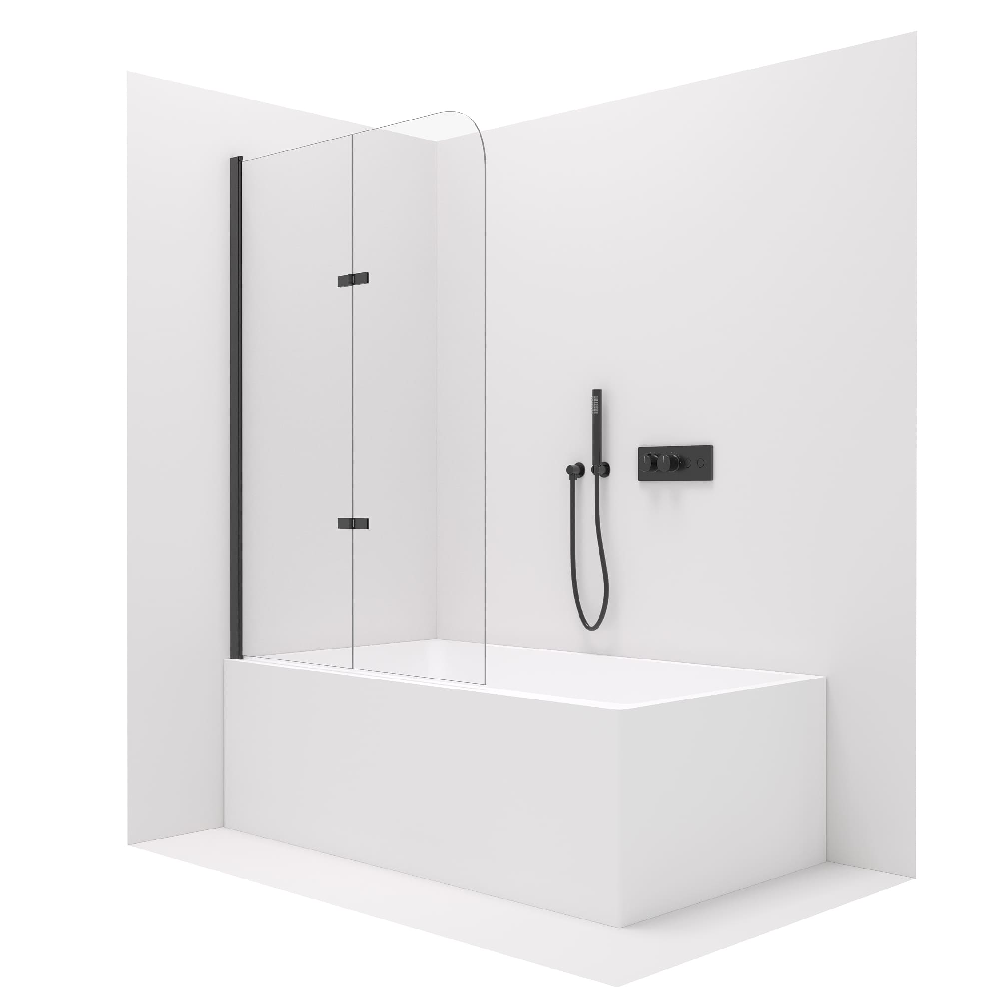 Parete doccia pieghevole nera opaca per vasca da bagno 120x140