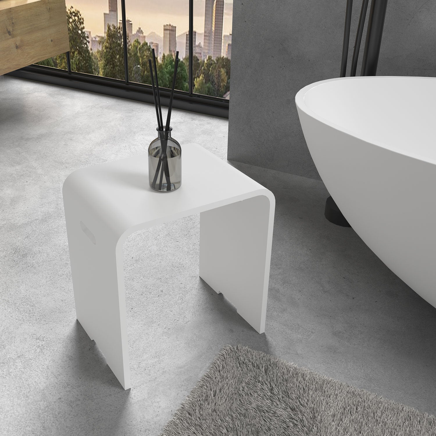 Badhocker MALIBU aus hochwertigem Mineralguss in Weiß Matt