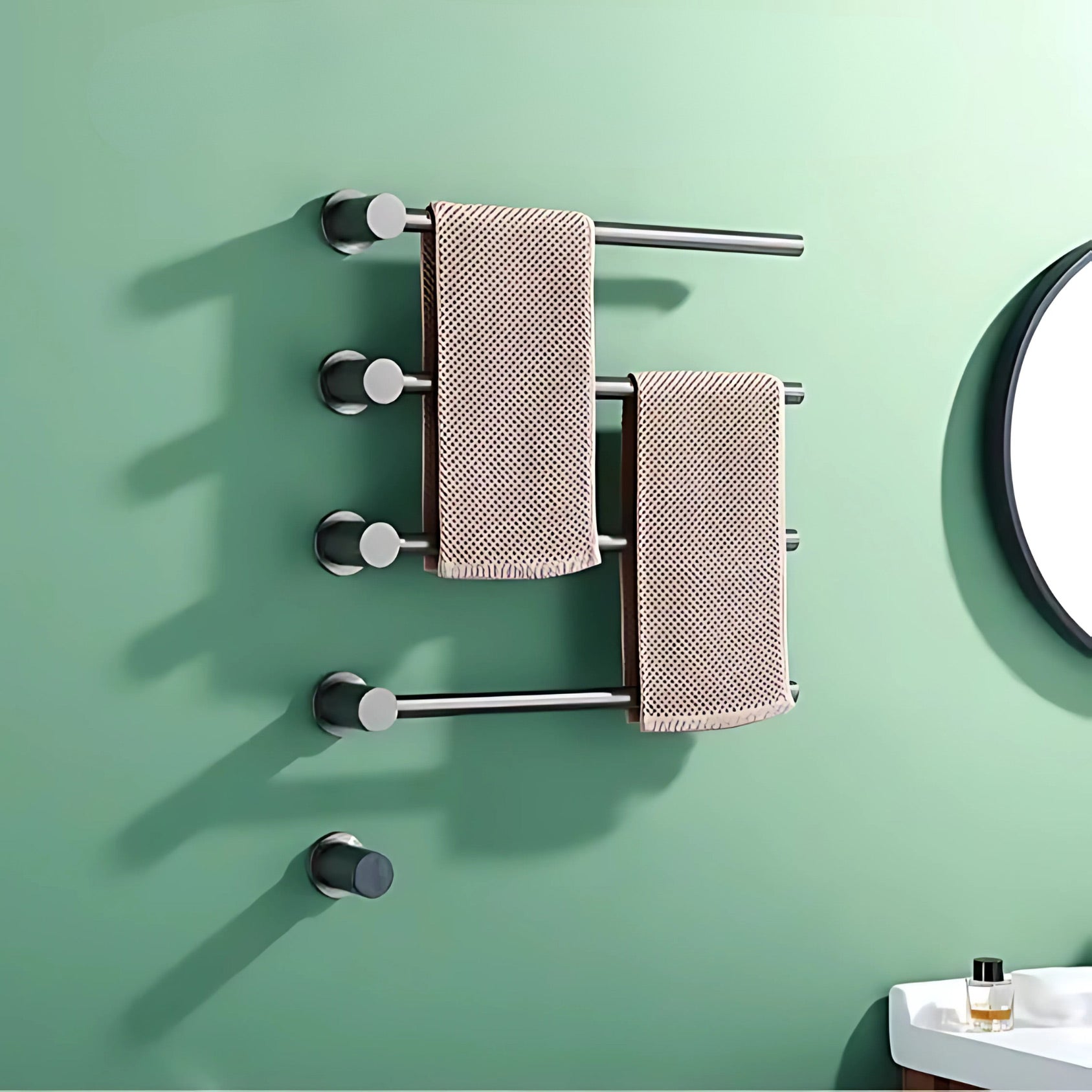 Radiateur électrique mural encastré pour salle de bain 60W – 4 barres, noir mat, env. 60x50 cm, thermostat réglable