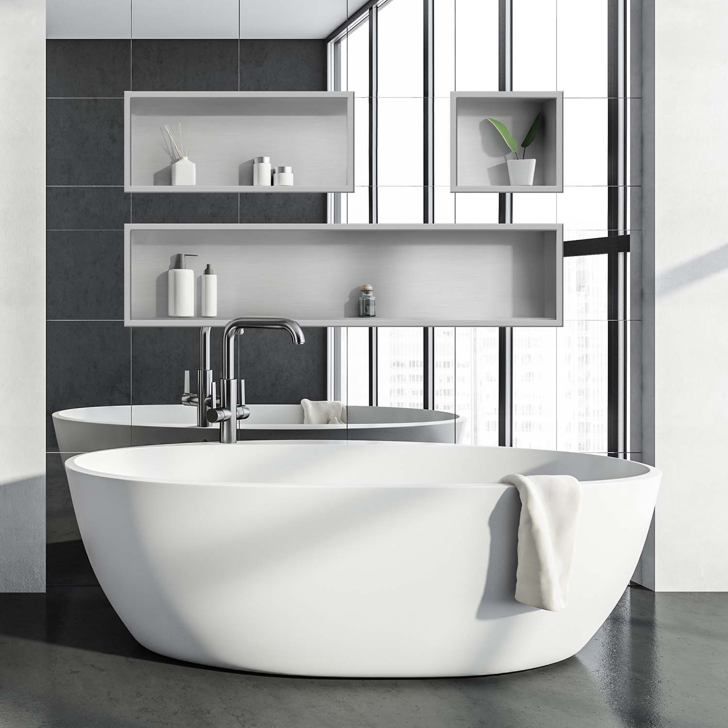 Nicchia da parete Stilform in acciaio inox spazzolato, disponibile in 30x30, 60x30 o 90x30 cm