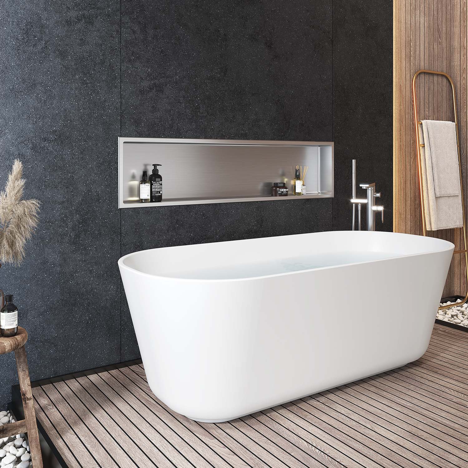 Nicchia da parete Stilform in acciaio inox spazzolato, disponibile in 30x30, 60x30 o 90x30 cm