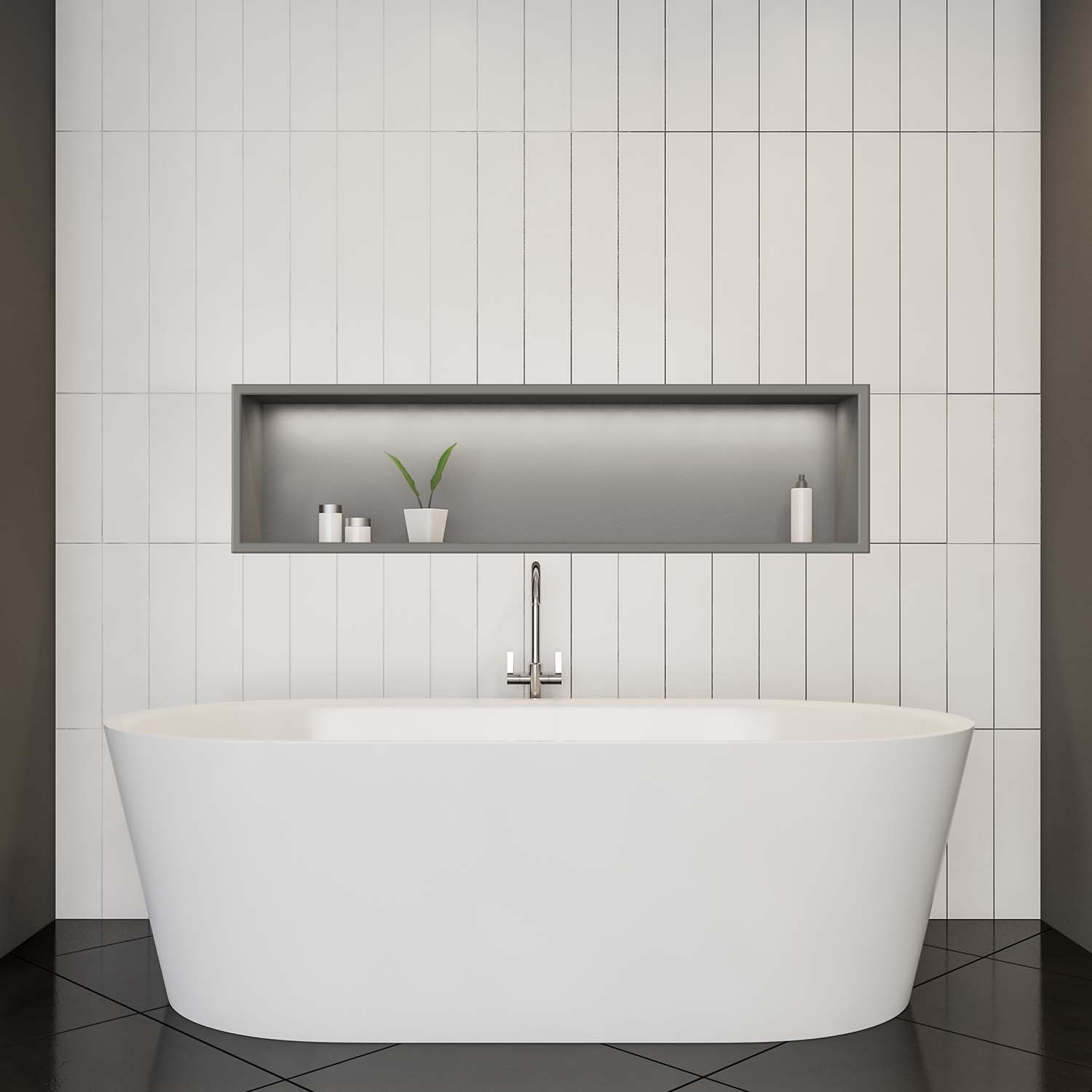 Nicchia da parete Stilform in acciaio inox spazzolato, disponibile in 30x30, 60x30 o 90x30 cm