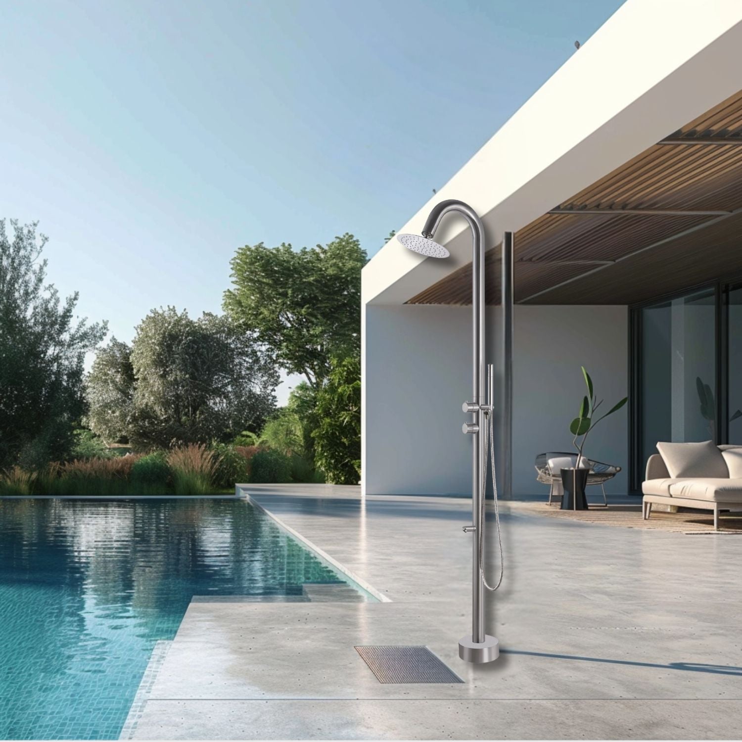 Colonne de douche de jardin design série SOHO avec douche pluie et douchette à main en acier inoxydable douche de jardin