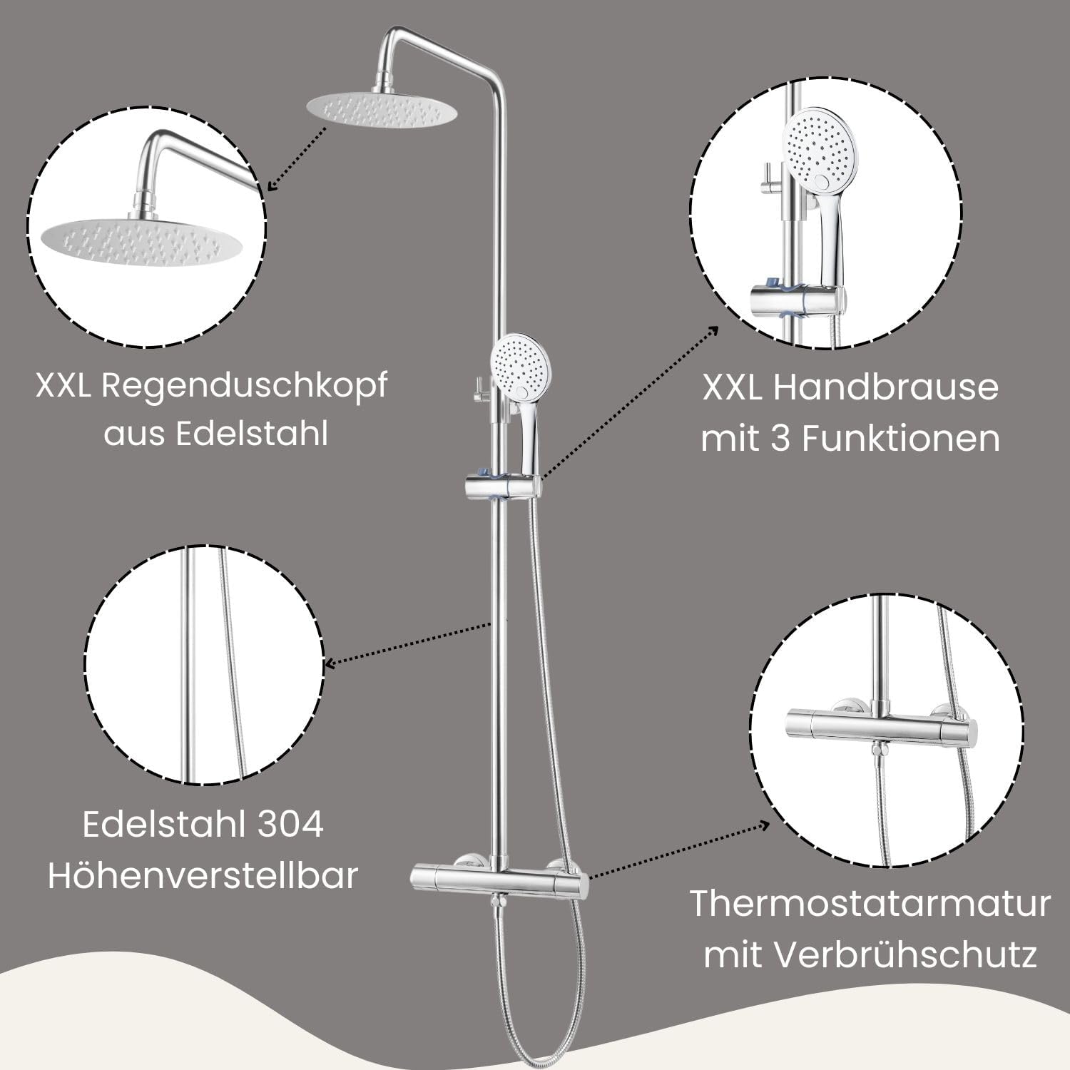 Colonne de douche thermostatique Highline Pro avec douche de pluie et douchette à main chromée