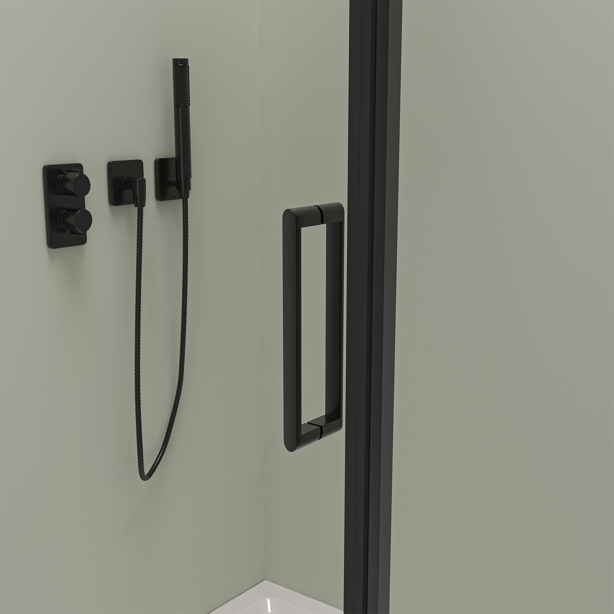 Eck-Duschkabine mit Drehtür – 8 mm Sicherheitsglas in Schwarz Matt, versch. Größen