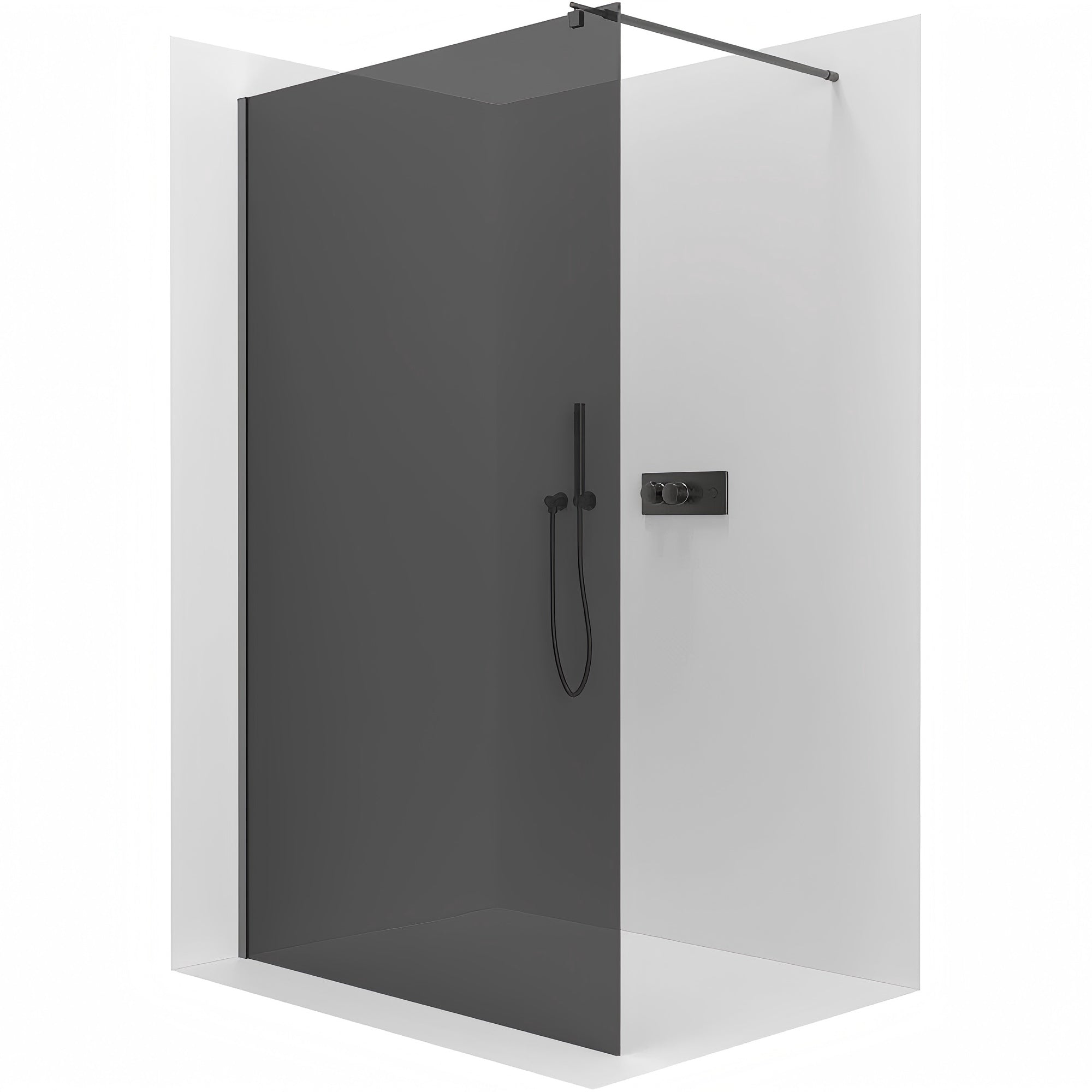 Walk-In Duschtrennwand 8mm ESG Graues Glas 80-160 cm Profil Schwarz Matt